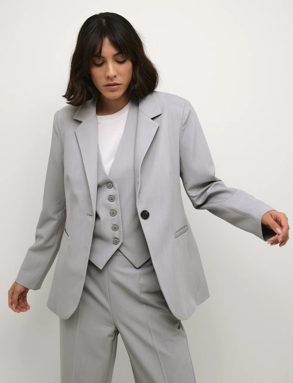 Kaffe - KAsakura Blazer - enkeltradede blazere - grey melange - 0