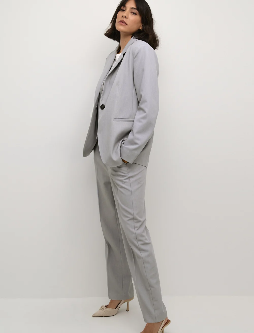 Kaffe - KAsakura Blazer - enkeltradede blazere - grey melange - 3