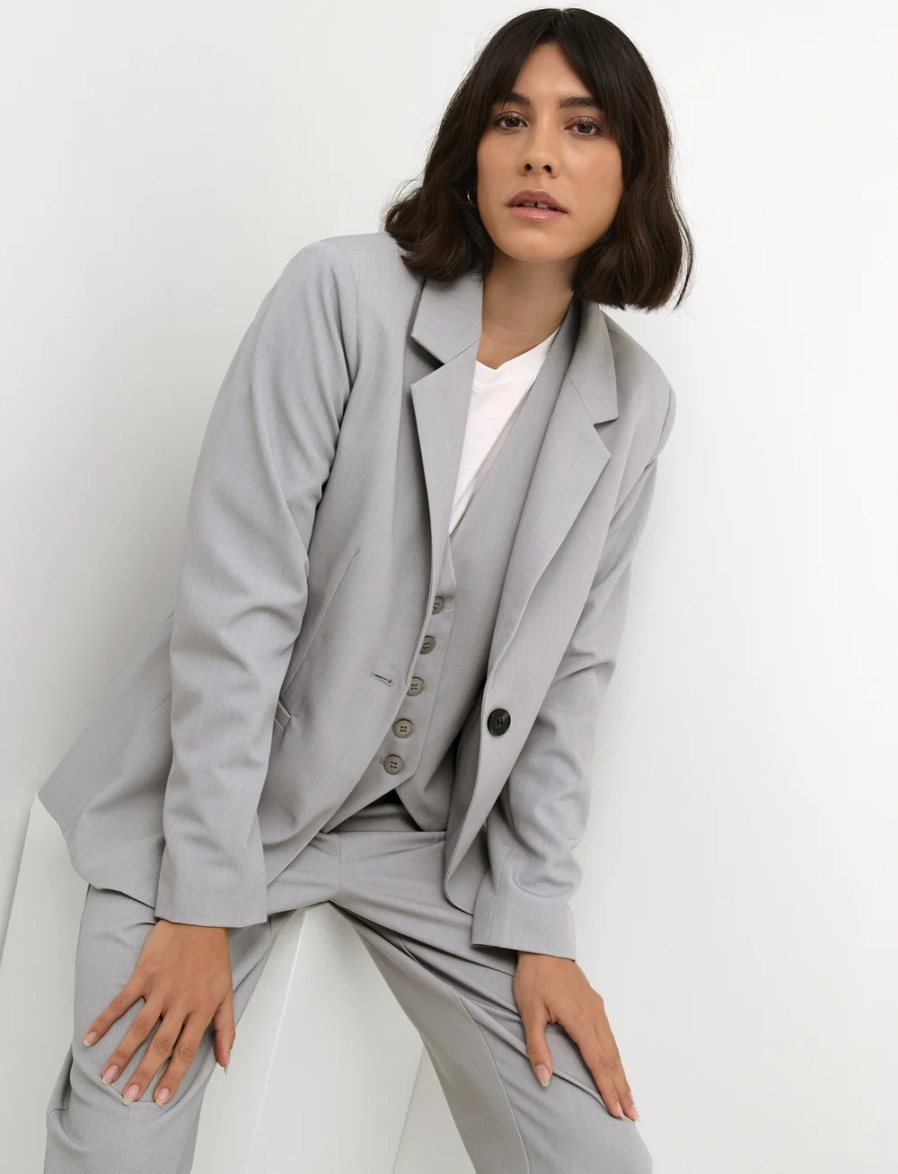 Kaffe - KAsakura Blazer - enkeltradede blazere - grey melange - 5
