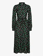 KAflorina Shirt Dress - BLACK - GREEN PAISLEY FLOWER