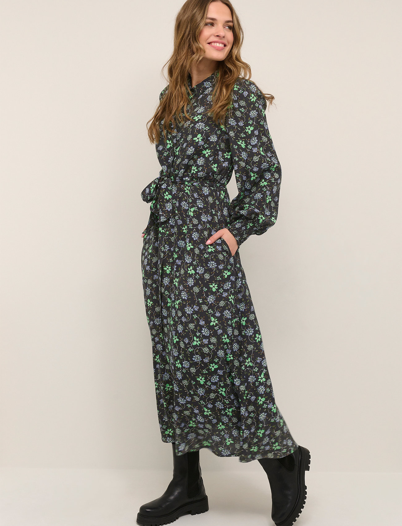 Kaffe - KAflorina Shirt Dress - black - green paisley flower - 3