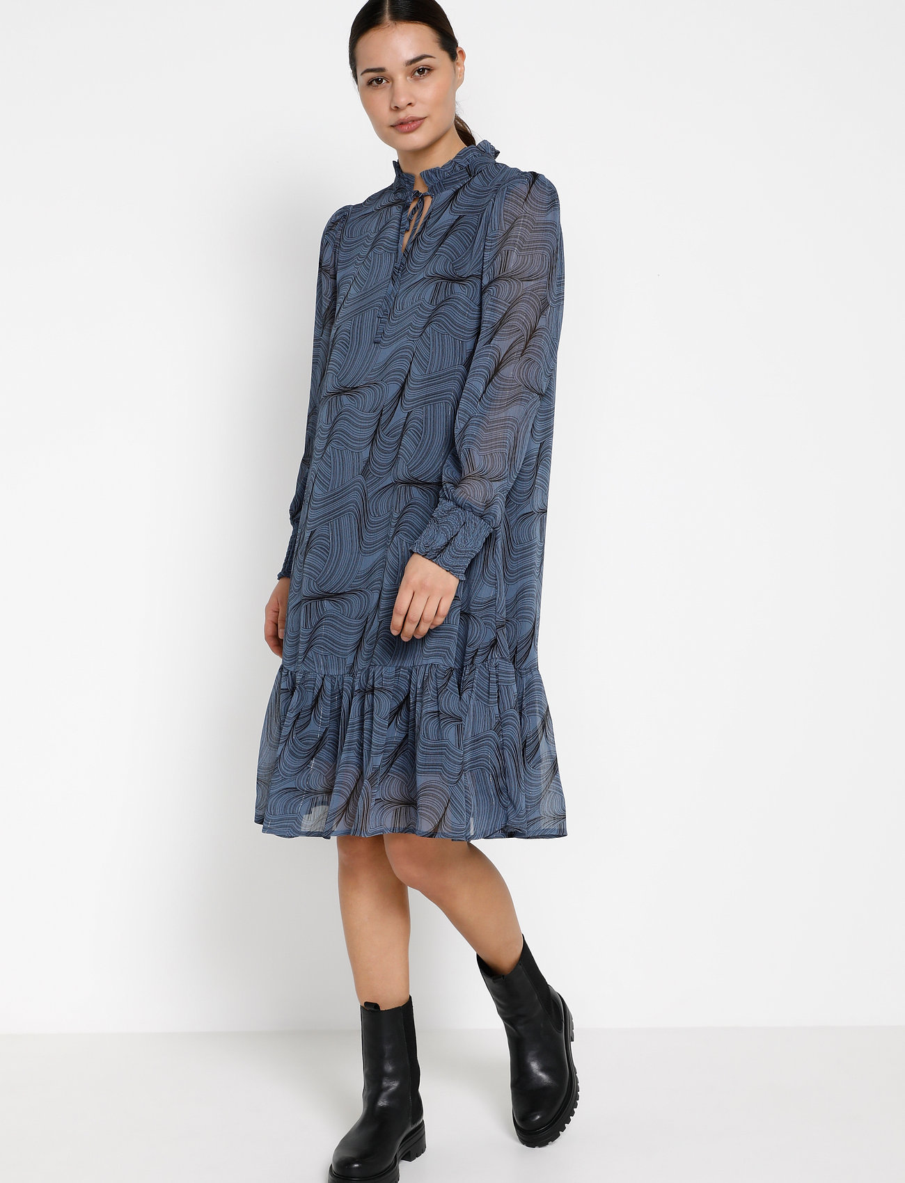 Kaffe - KAjema Dress - infinity blue / black lines - 3
