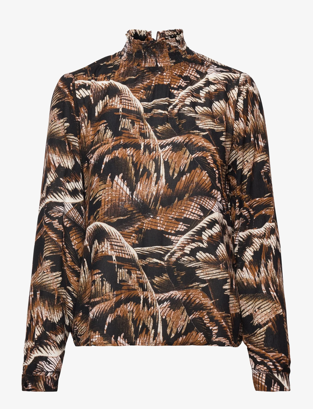 Kaffe - KAerina Amber Blouse - blouses met lange mouwen - brown tones big leaf print - 0