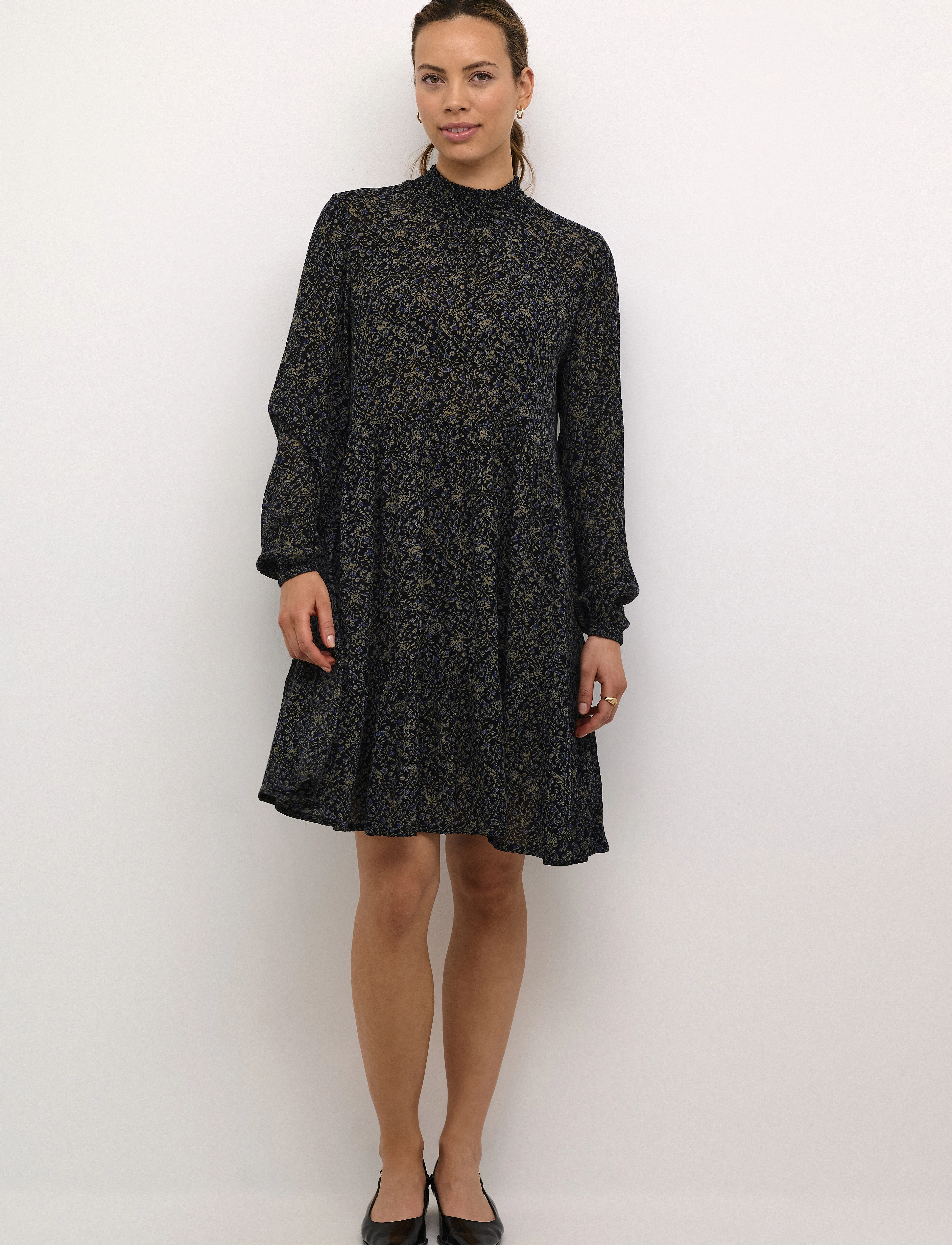 Kaffe - KAsally Amber Dress LS - midi kjoler - midnight petit leaf print - 3