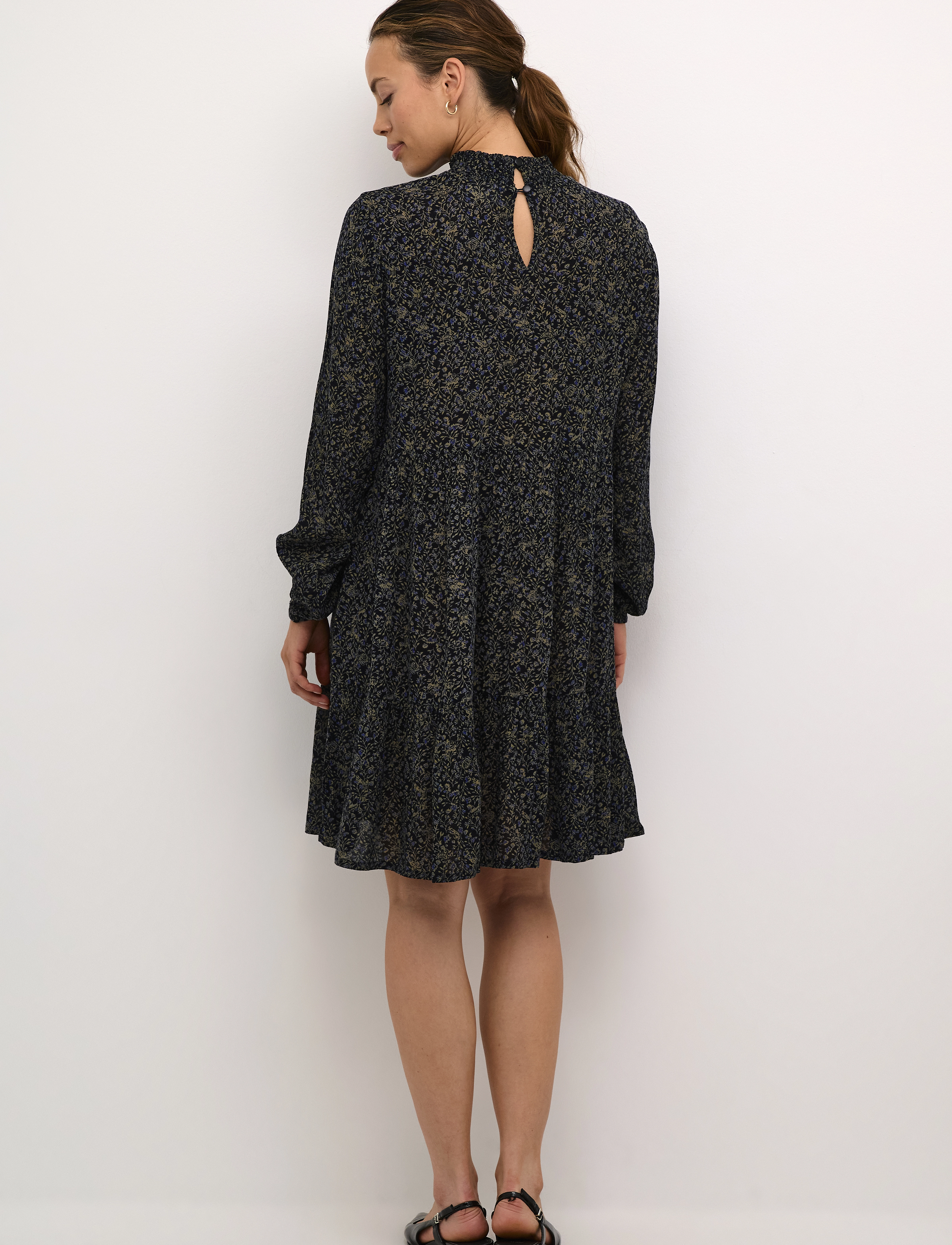 Kaffe - KAsally Amber Dress LS - midi kjoler - midnight petit leaf print - 4