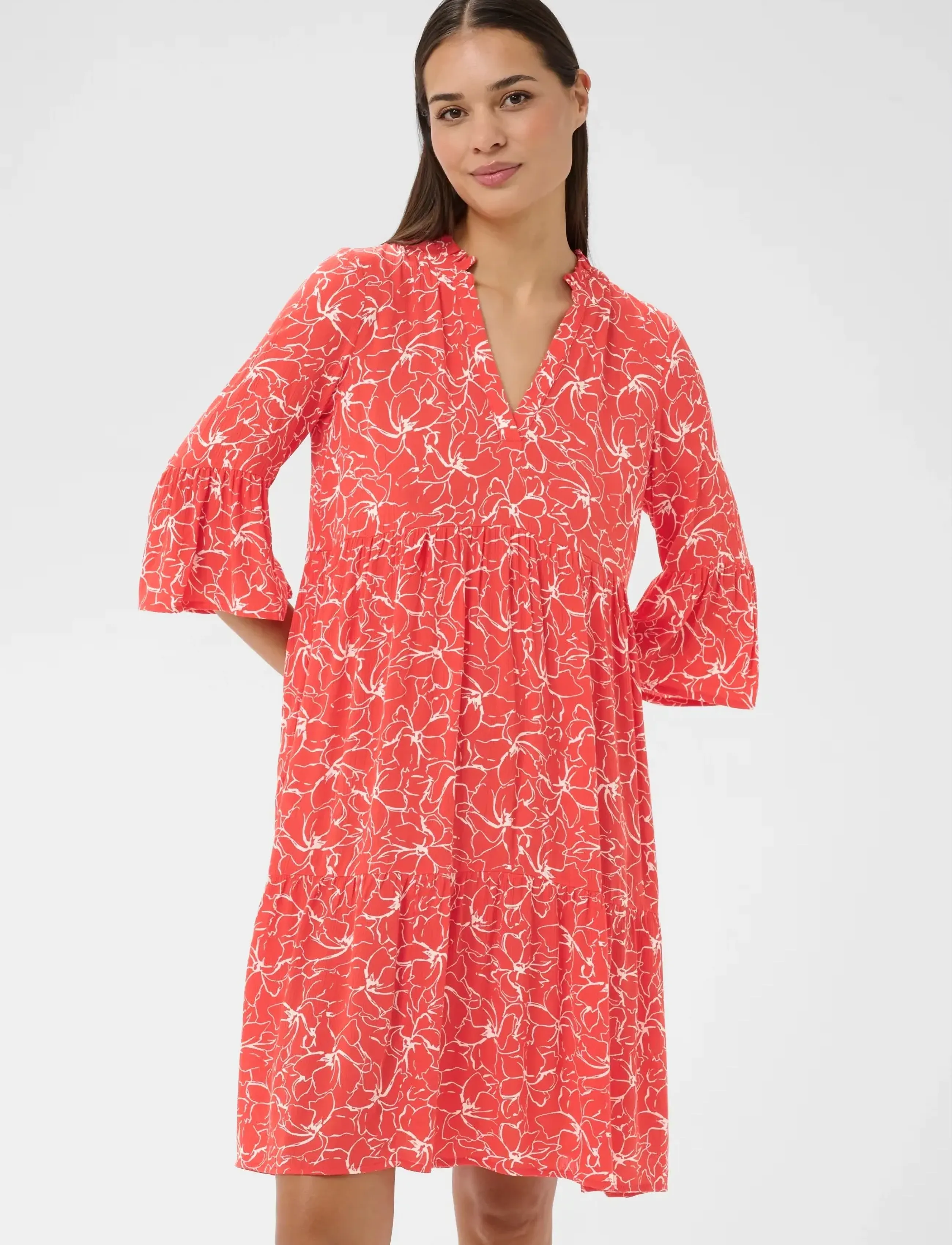 Kaffe KAellen Amber Dress - Short Dresses - POPPY RED CHALK FLOWER / red