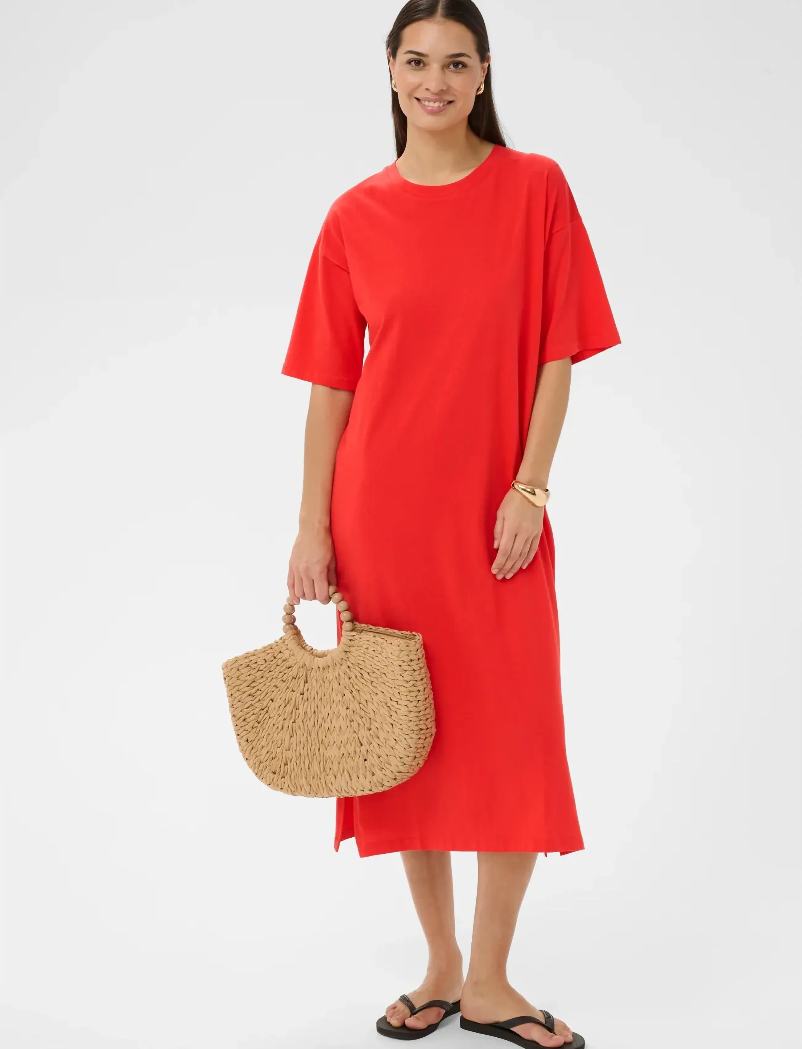 Kaffe KAedna 1/2 Sleeve Dress - T-Shirt-Kleider - POPPY RED / red
