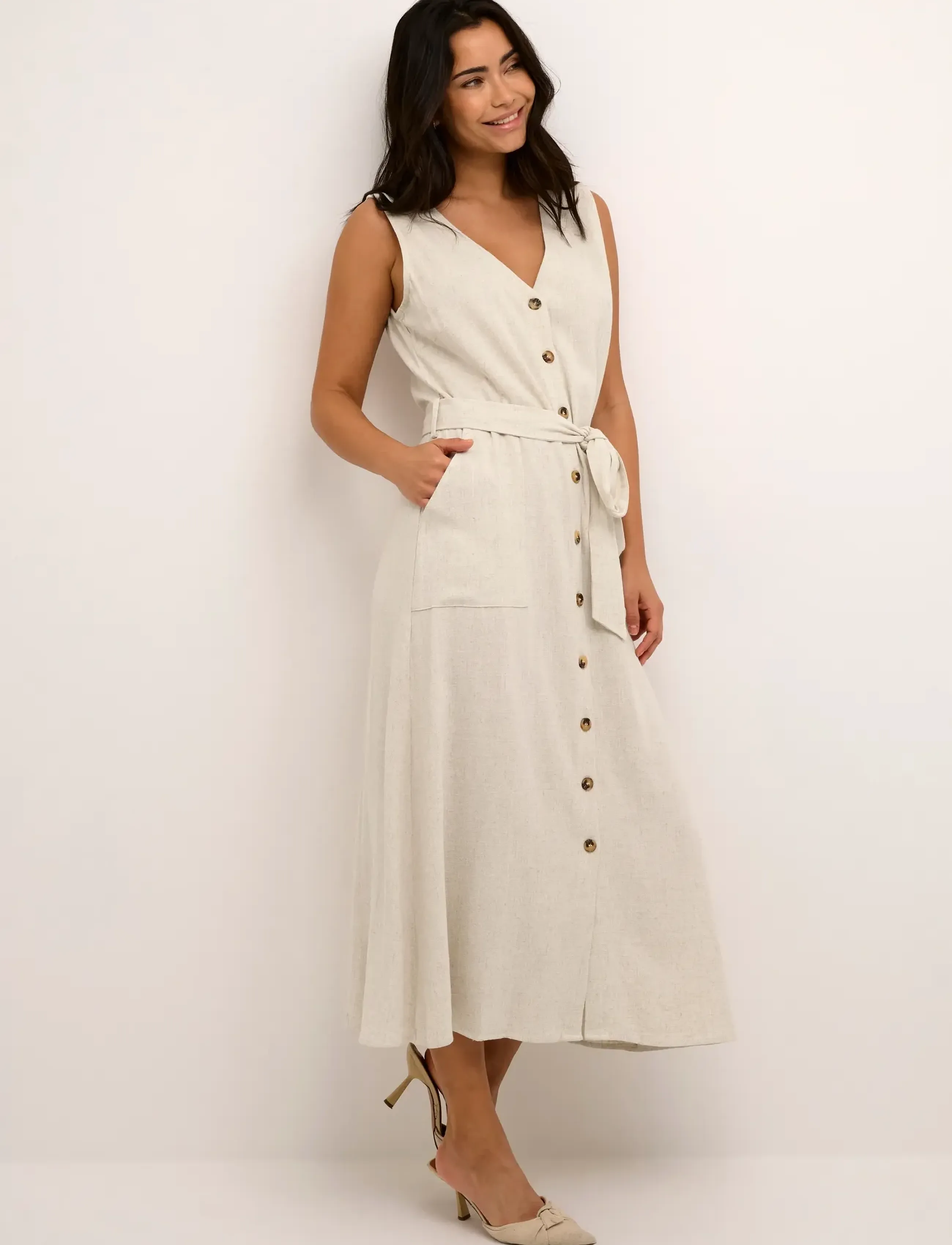 Kaffe KAliny Sleeveless Dress - Dresses - LIGHT SAND LINEN / beige