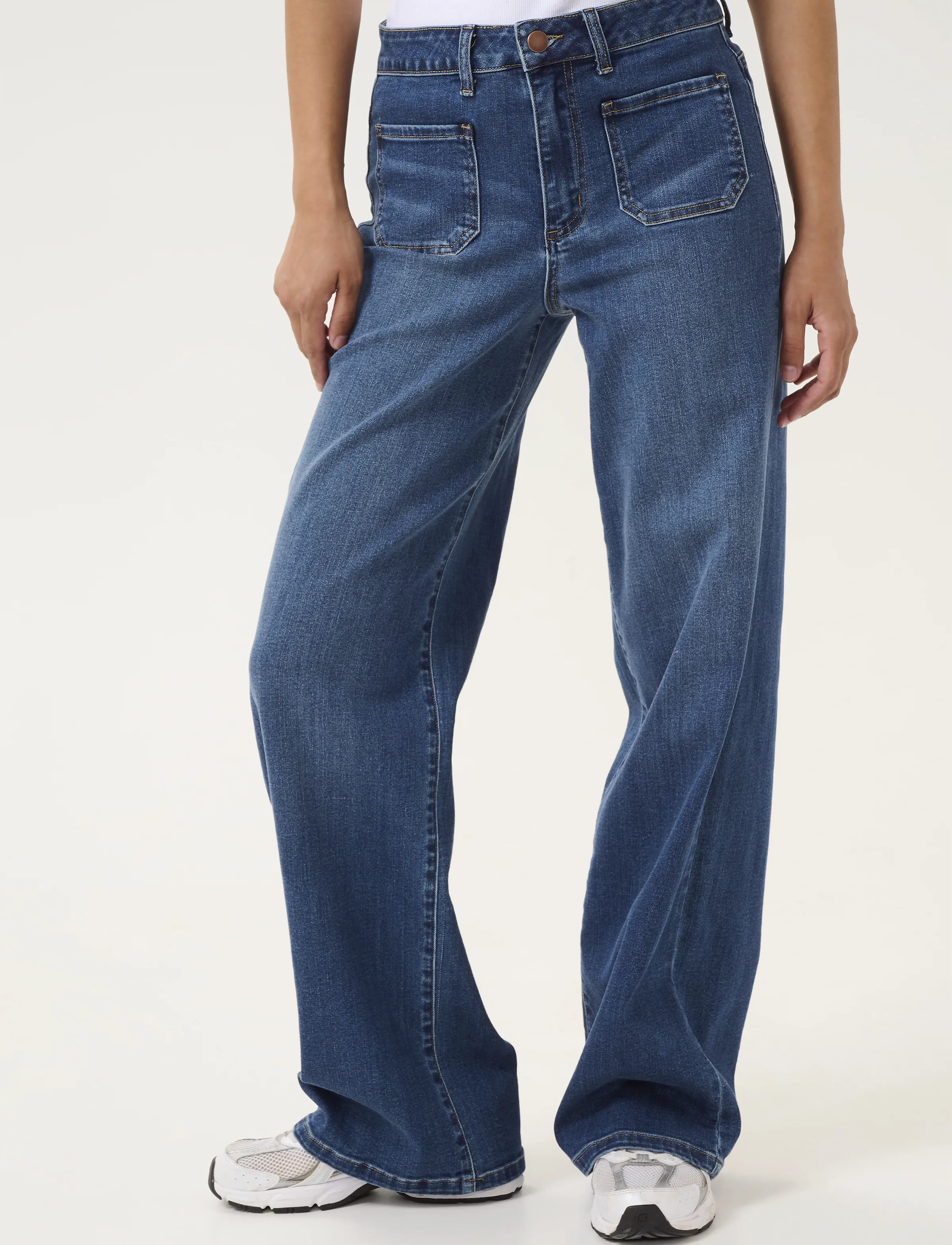 Kaffe Kakarla Hw Wide Jeans, Kvinder, Højtaljede Vide Ben Jeans Med Påsyede Lommer, Blå, Str: 34
