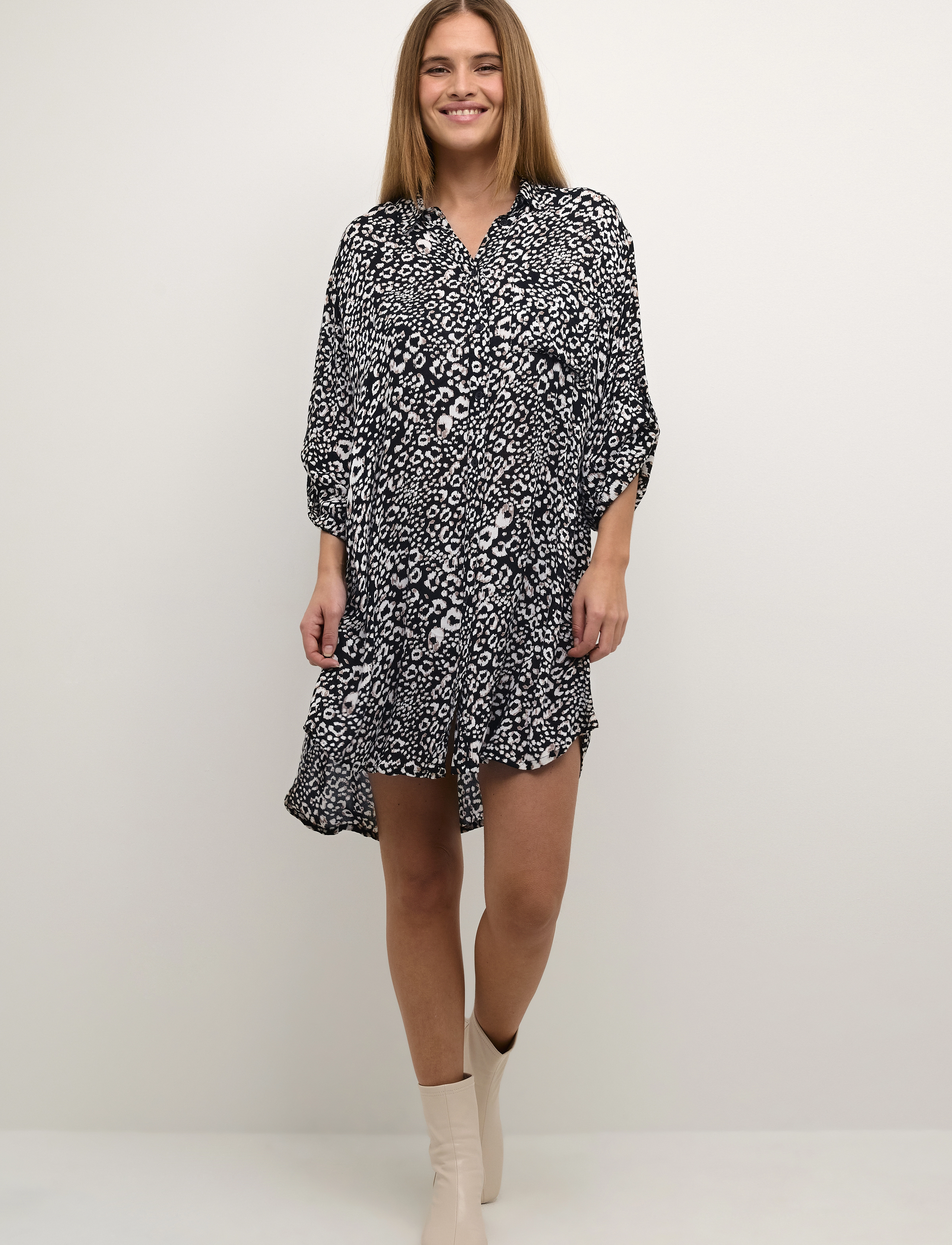 Kaffe - KAmarita Amber Shirt Dress - skjortekjoler - black/chalk leo print - 3
