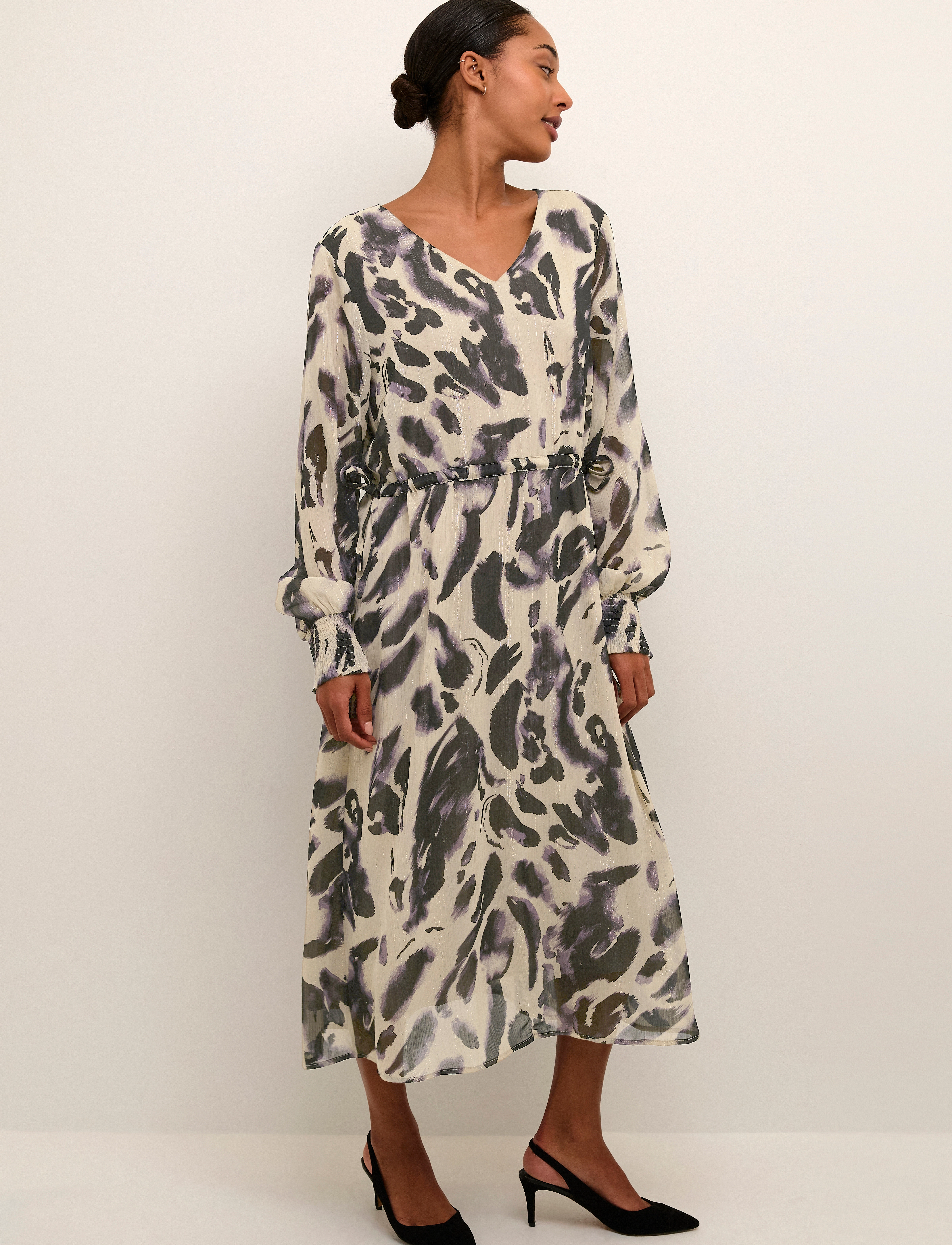 Kaffe KAfina Dress - Kleidid - BLACK/FEATHER GRAY LEO / brown