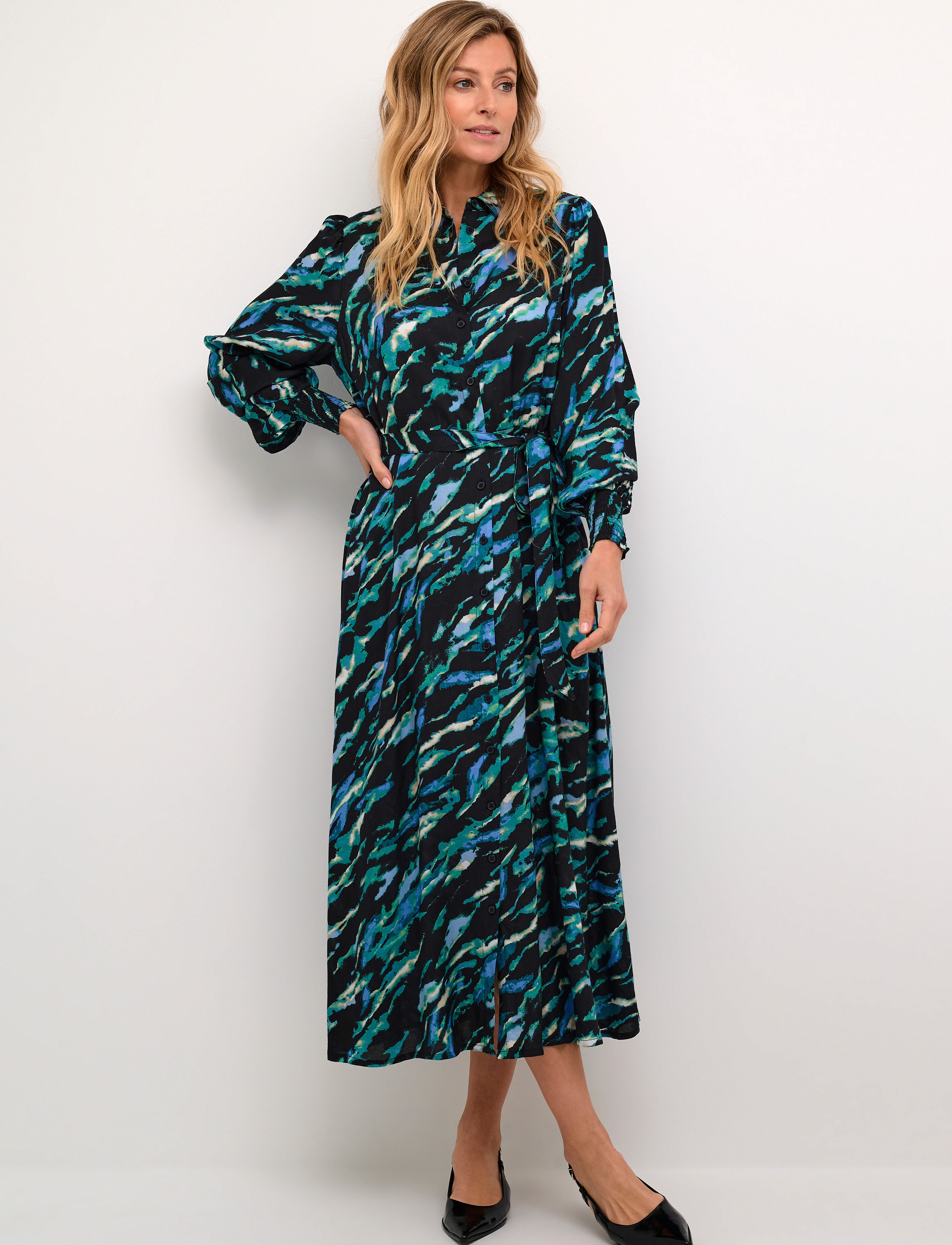 Kaffe - KApollie Oline Dress - black/blue/green abstr. animal - 3