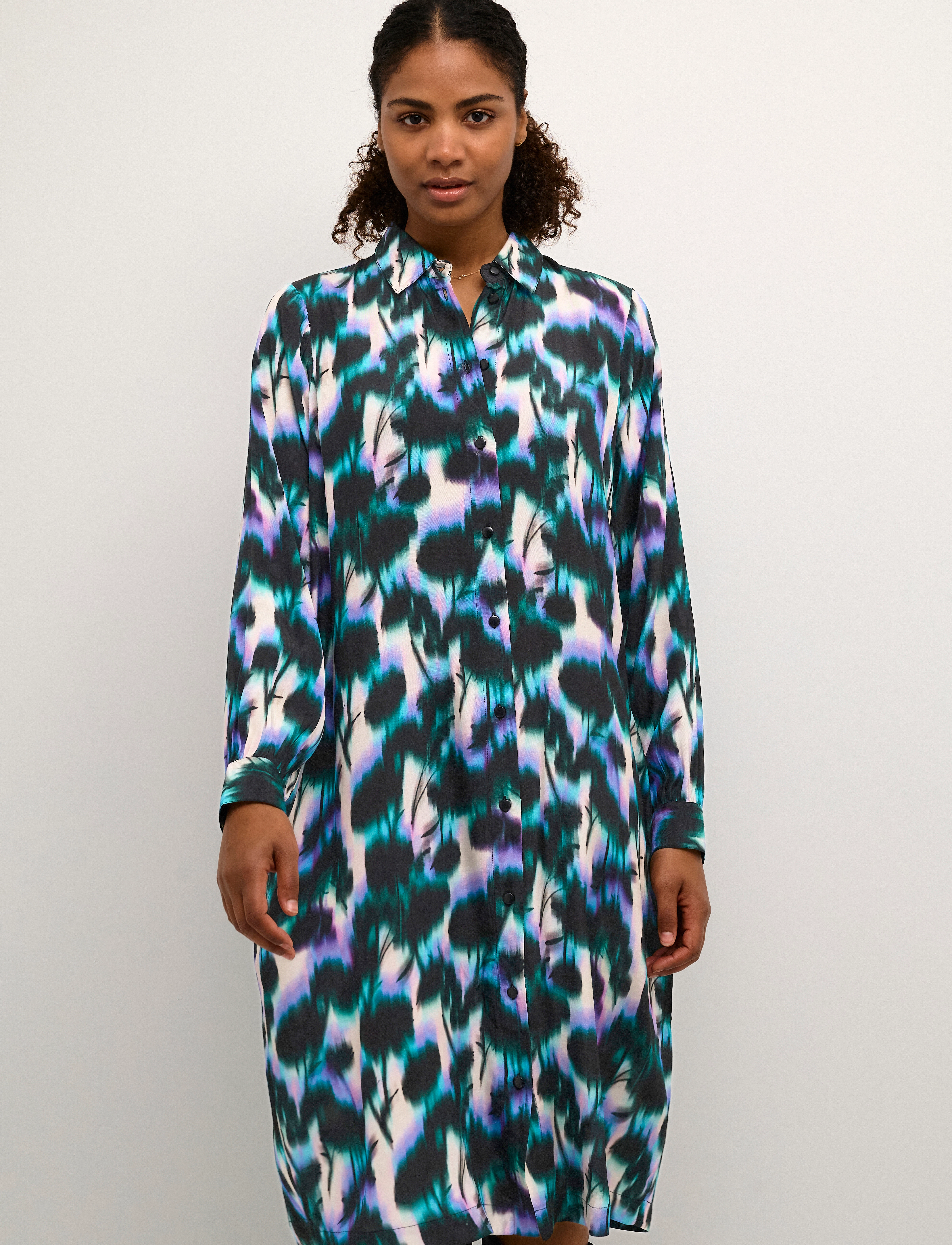 Kaffe KAamilia Shirt Dress - Hemdkleider - DIGITAL FLOWER PRINT / green