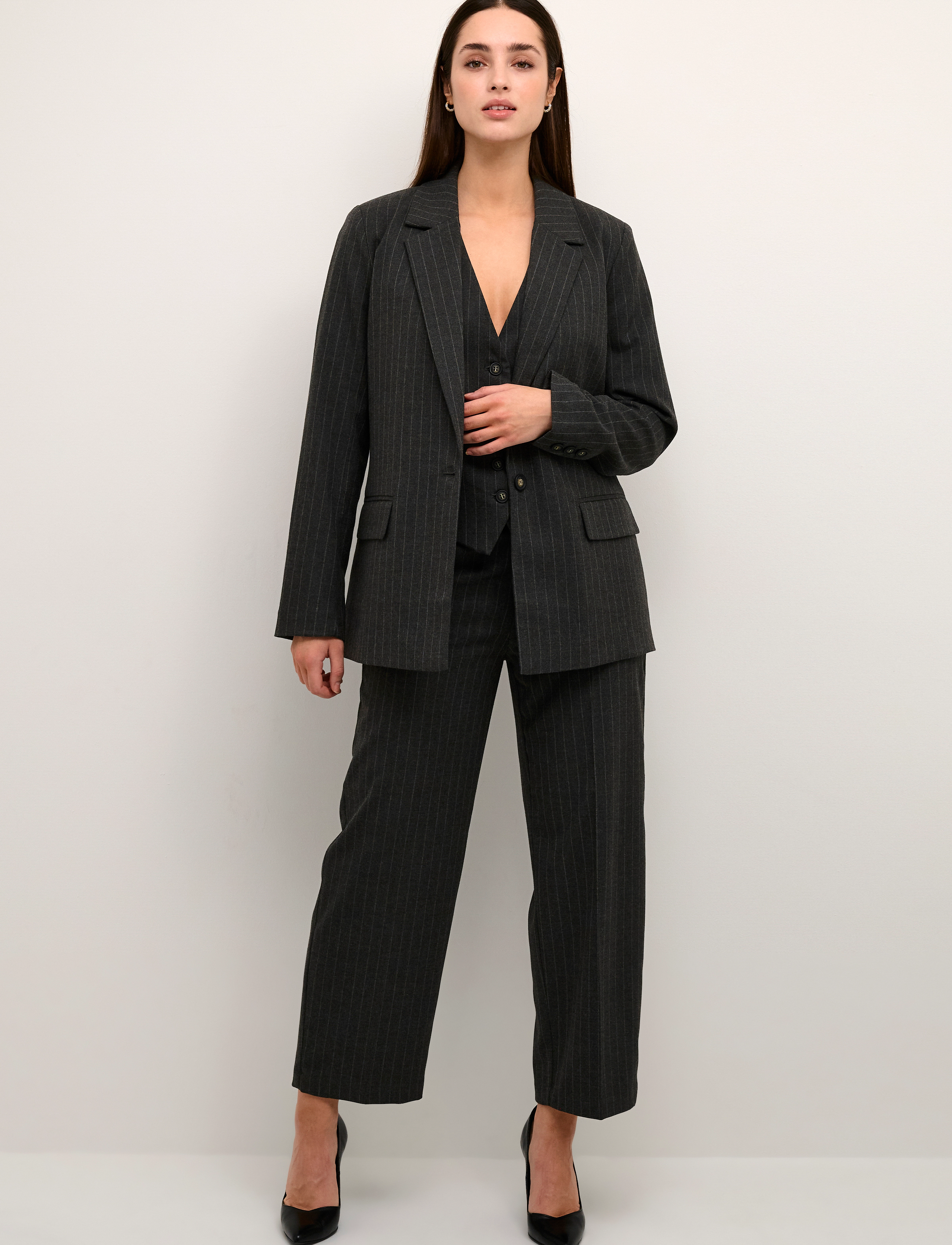Kaffe - KAtya Blazer - dark grey melange stripe - 3