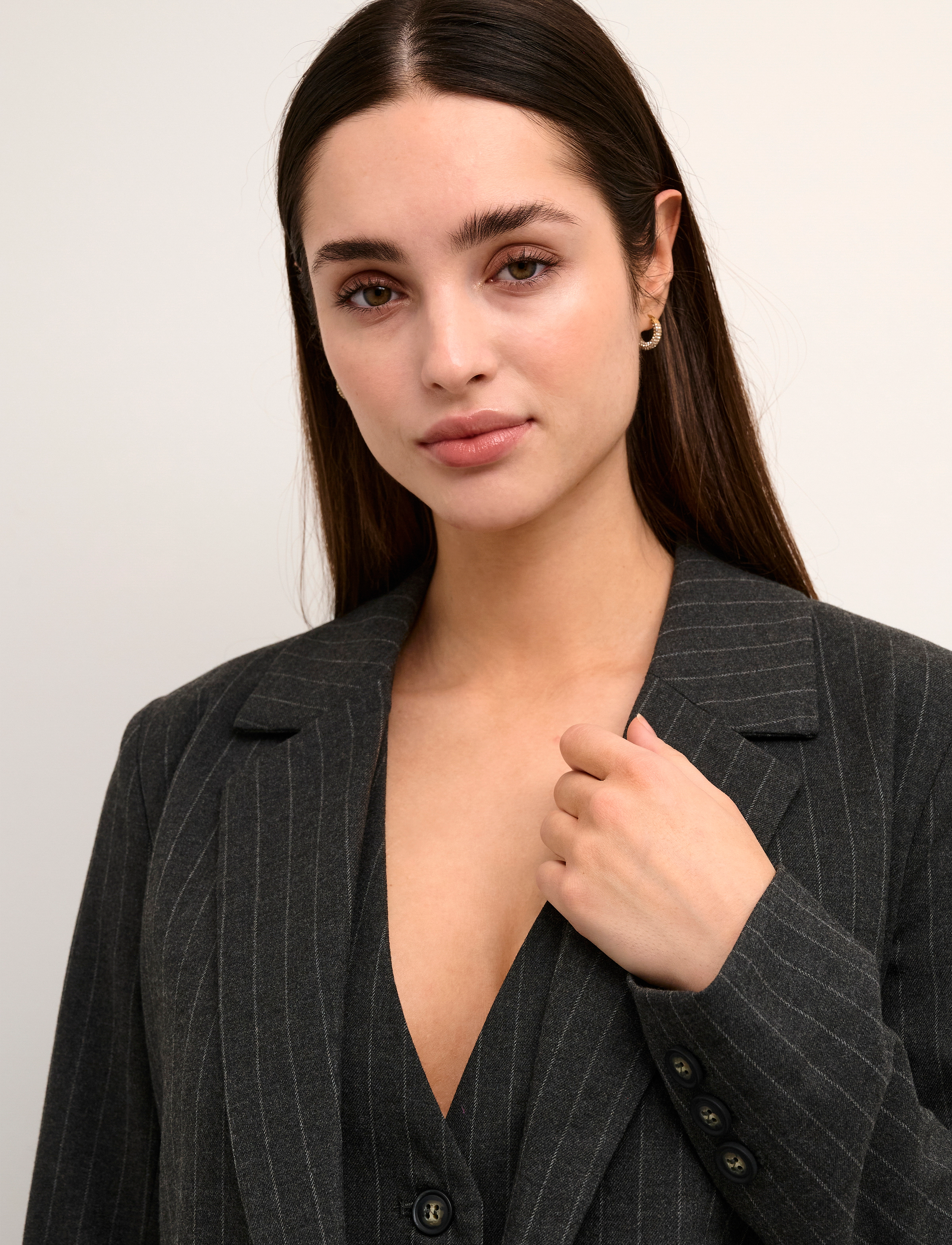 Kaffe - KAtya Blazer - dark grey melange stripe - 5