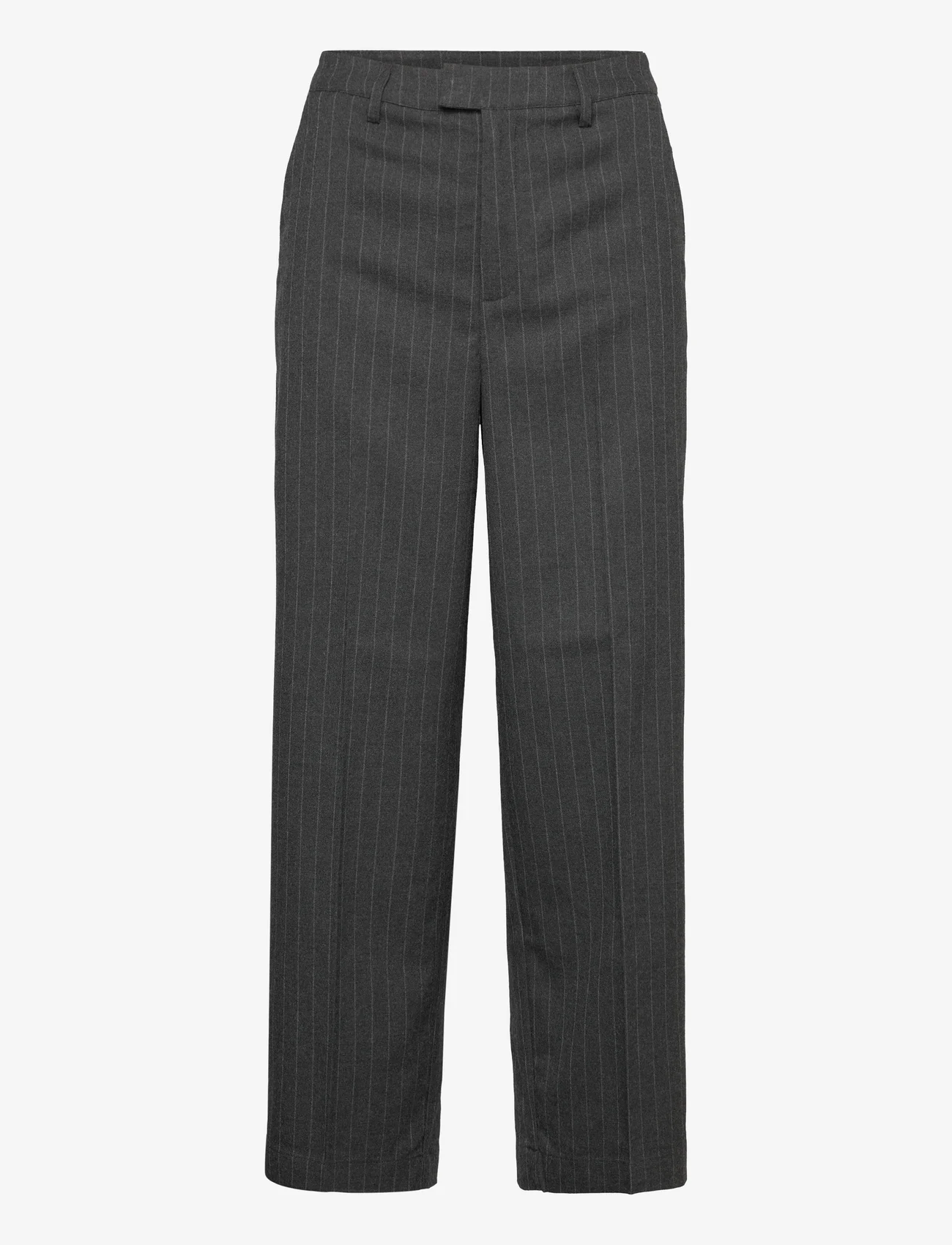 Kaffe - KAtya Wide Pants Cropped - bukser med brede ben - dark grey melange stripe - 0