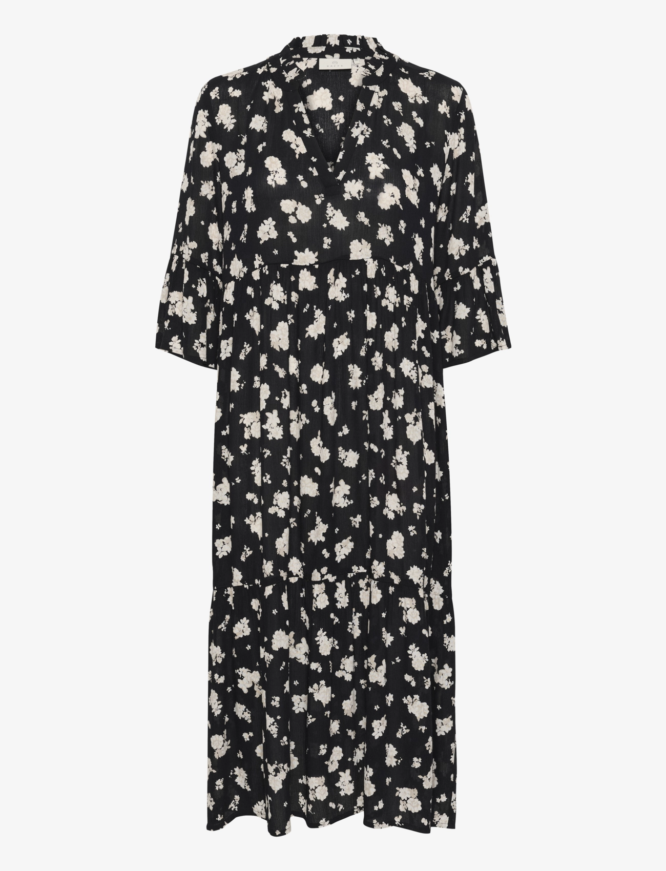 Kaffe KAamber Long Layer Dress Printed - Tøj - BLACK/WHITE FLOWER PRINT / black