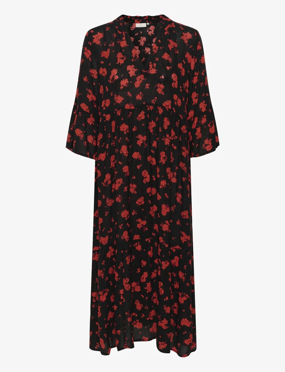 Kaffe - KAamber Long Layer Dress Printed - skjortekjoler - black_red flower print - 1