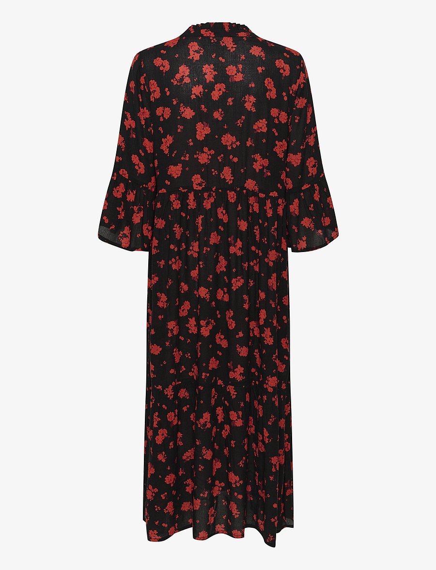 Kaffe - KAamber Long Layer Dress Printed - marškinių tipo suknelės - black_red flower print - 2