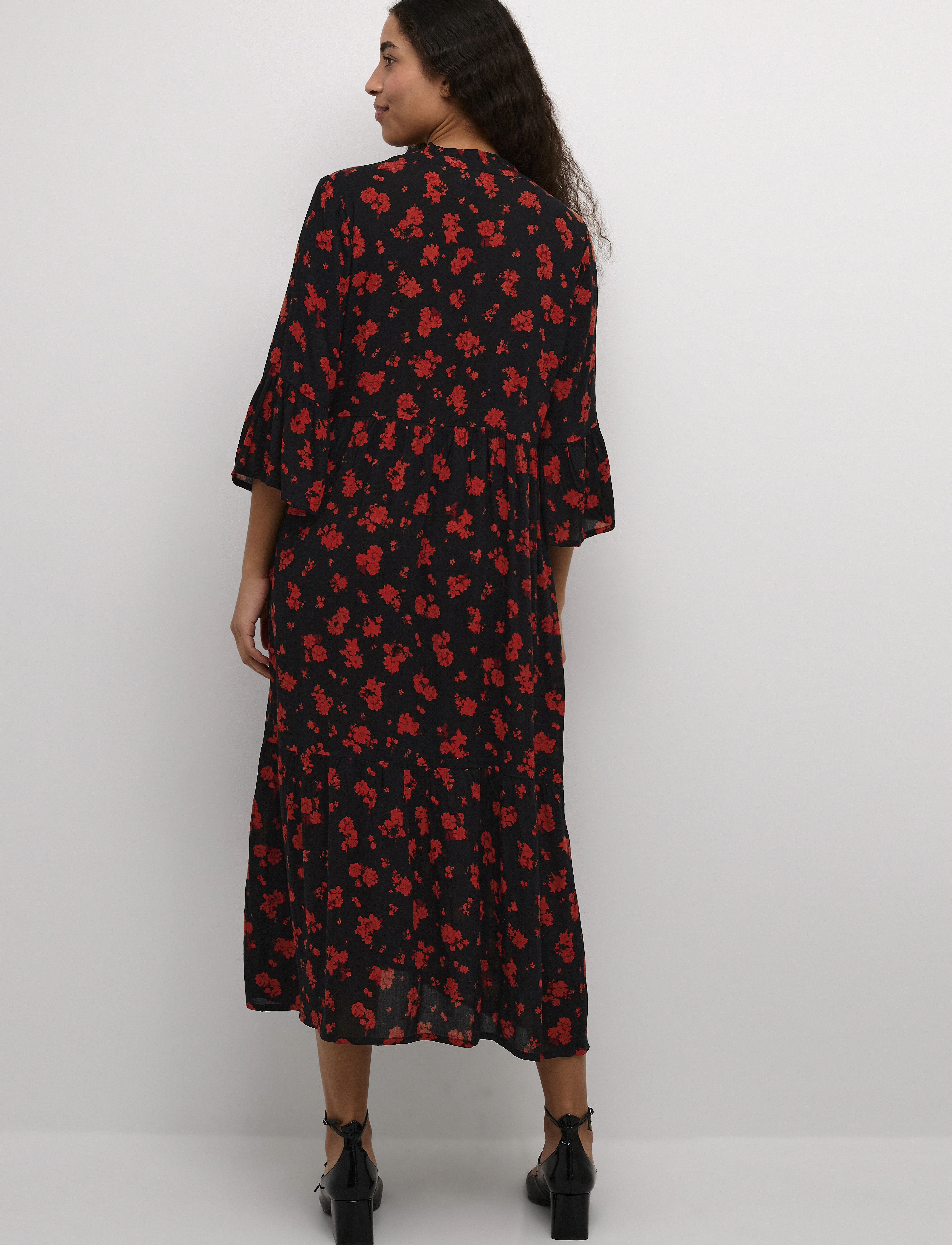 Kaffe - KAamber Long Layer Dress Printed - skyrtukjólar - black_red flower print - 3