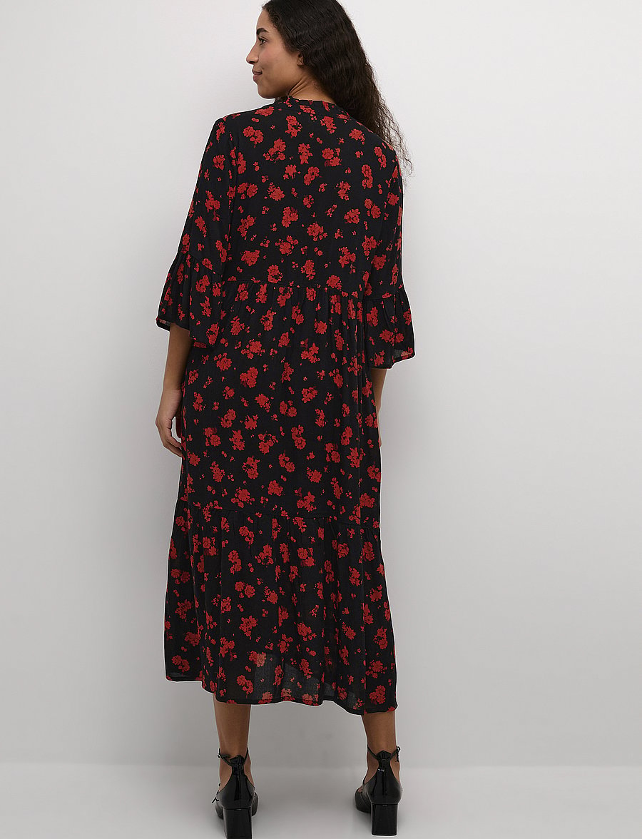 Kaffe - KAamber Long Layer Dress Printed - marškinių tipo suknelės - black_red flower print - 3