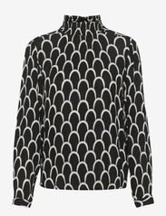 Kaffe - KAkarina Amber Smock Blouse - long-sleeved blouses - black and white graphic print - 0