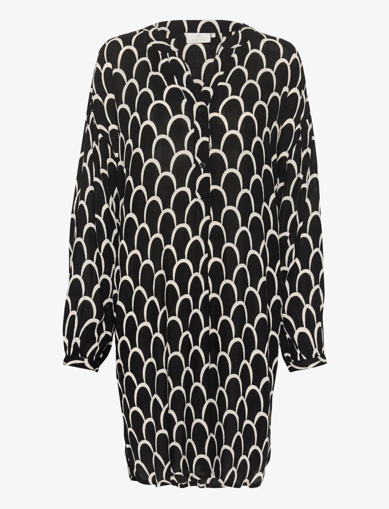 Kaffe KAamber Pleat Dress Printed - Riided - BLACK AND WHITE GRAPHIC PRINT / black