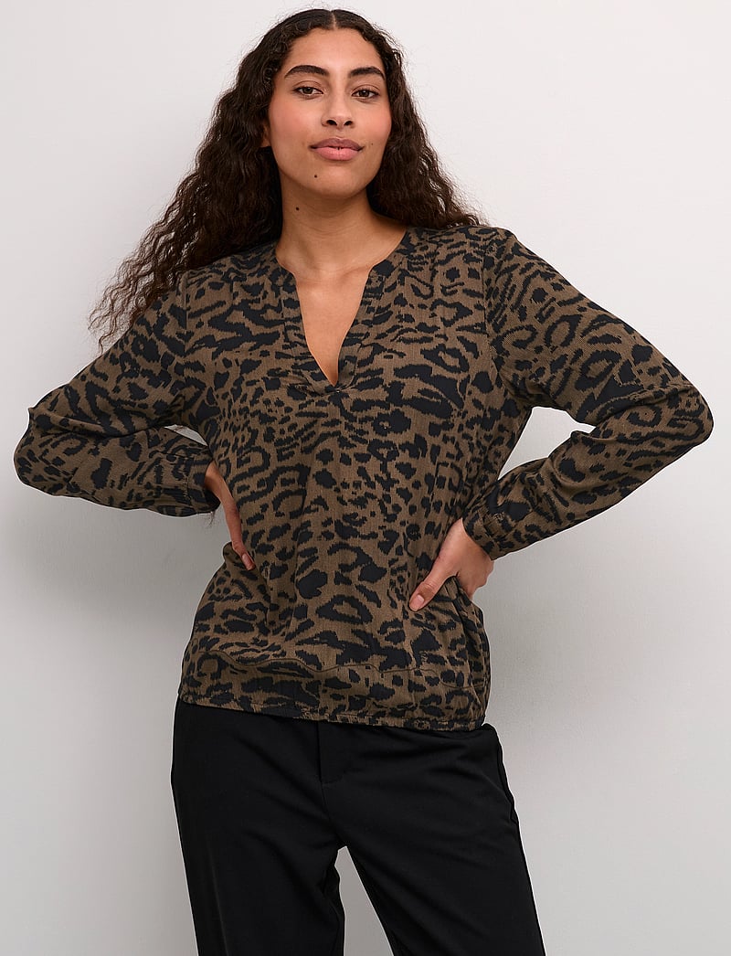 Kaffe - KAditte Blouse - långärmade blusar - major brown/black leopard - 0