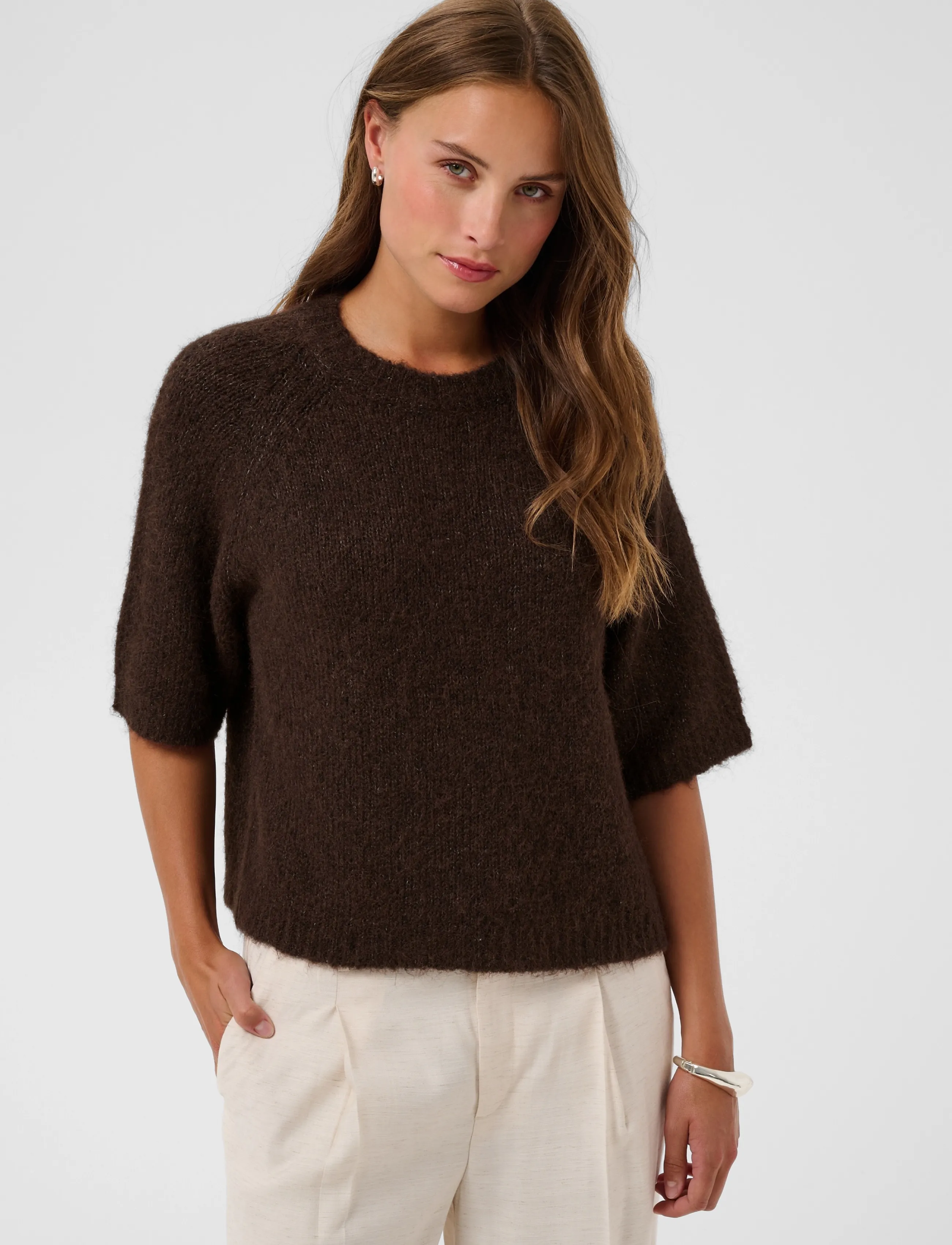 Kaffe - KAemilie Cropped Knit Pullover - striktrøjer - coffee bean - 2