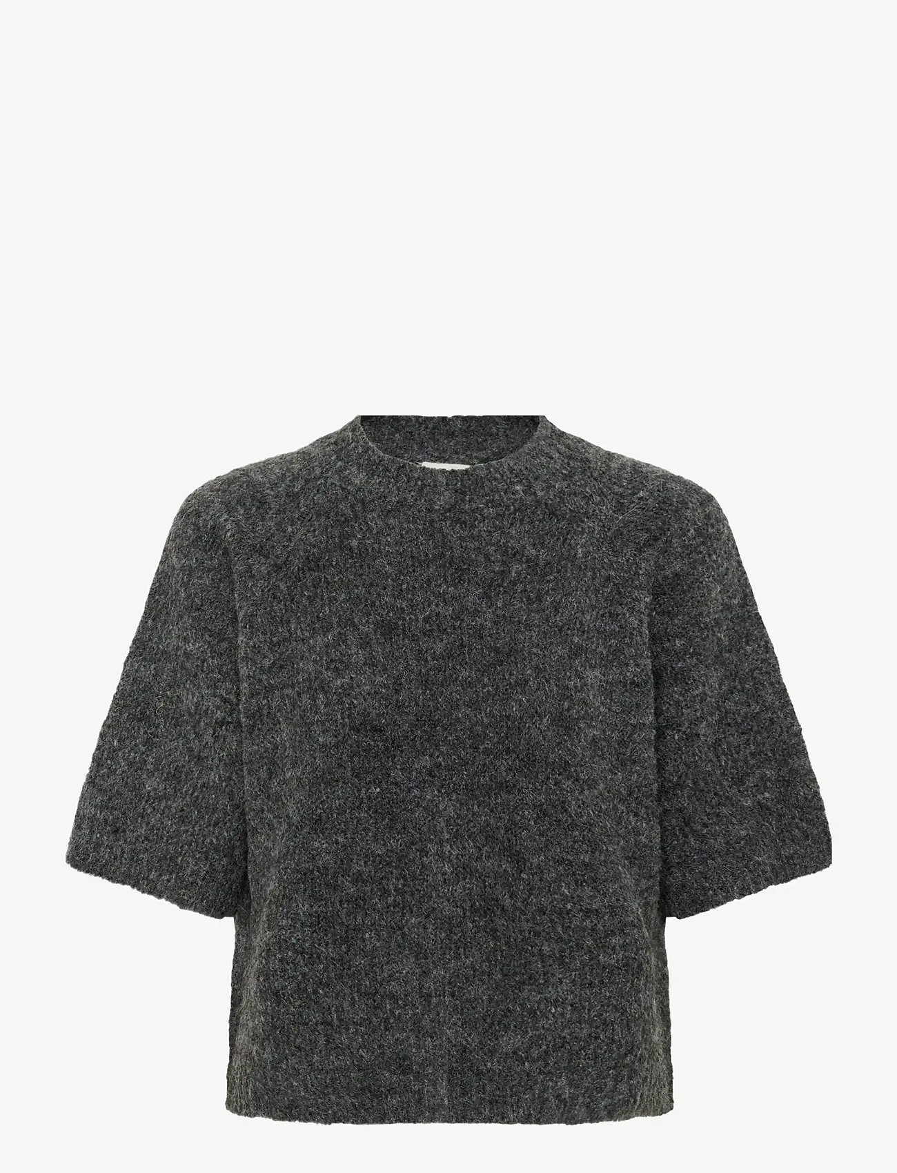 Kaffe - KAemilie Cropped Knit Pullover - stickade tröjor - dark grey melange - 1