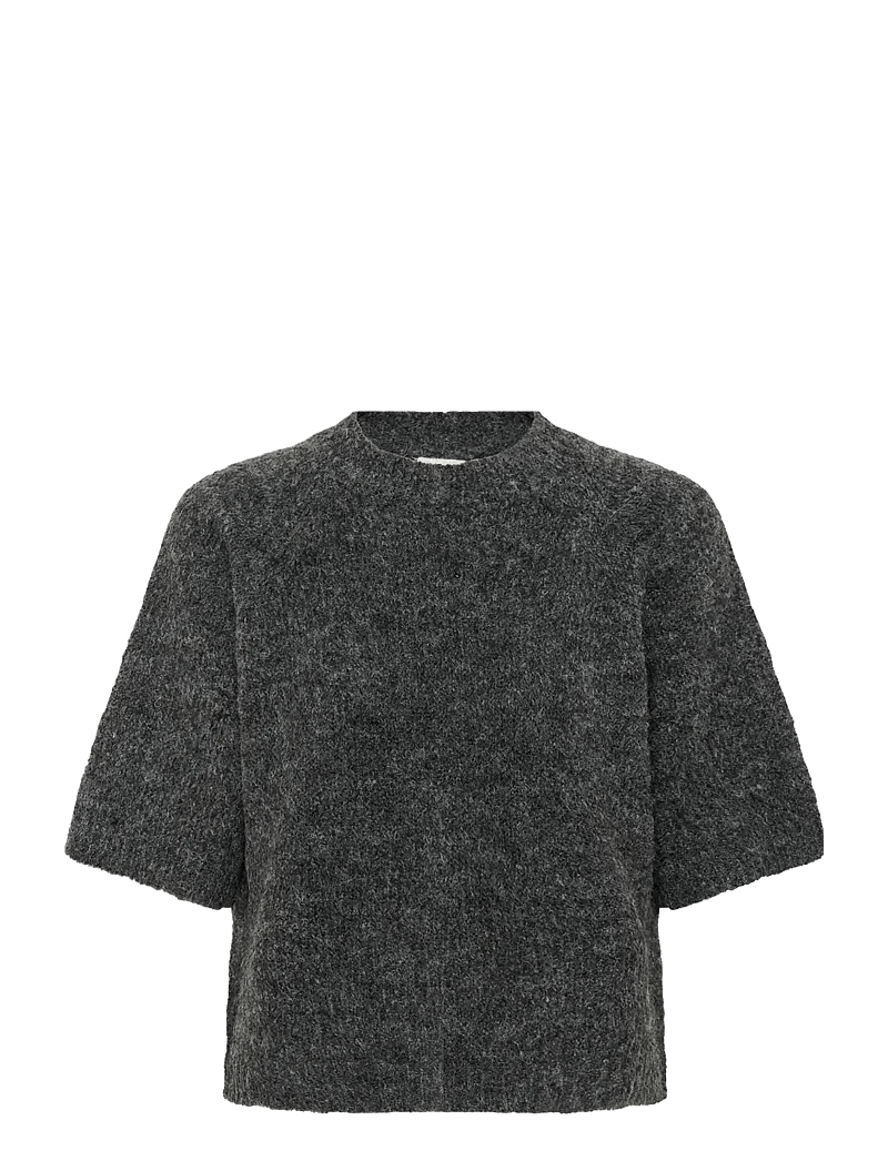 Kaffe - KAemilie Cropped Knit Pullover - stickade tröjor - dark grey melange - 1