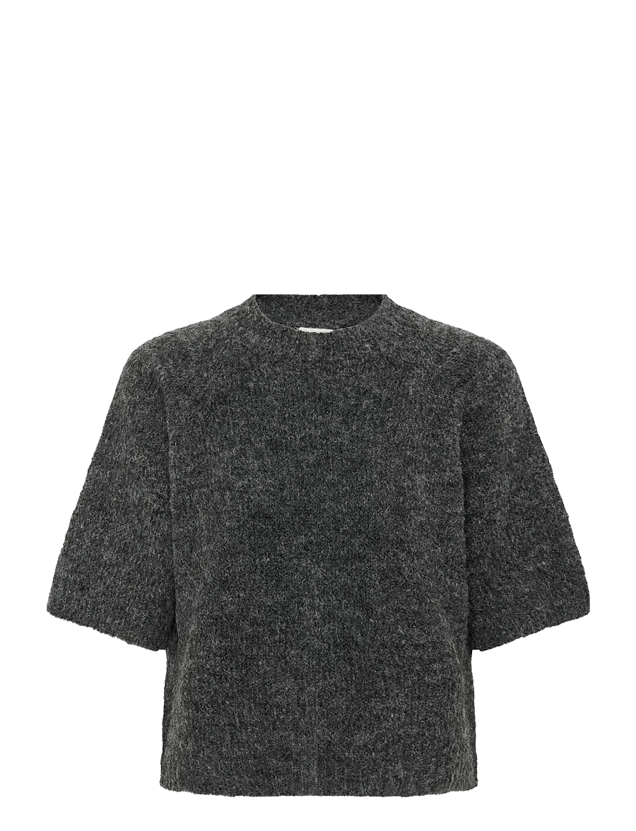 Kaffe - KAemilie Cropped Knit Pullover - jumpers - dark grey melange - 1