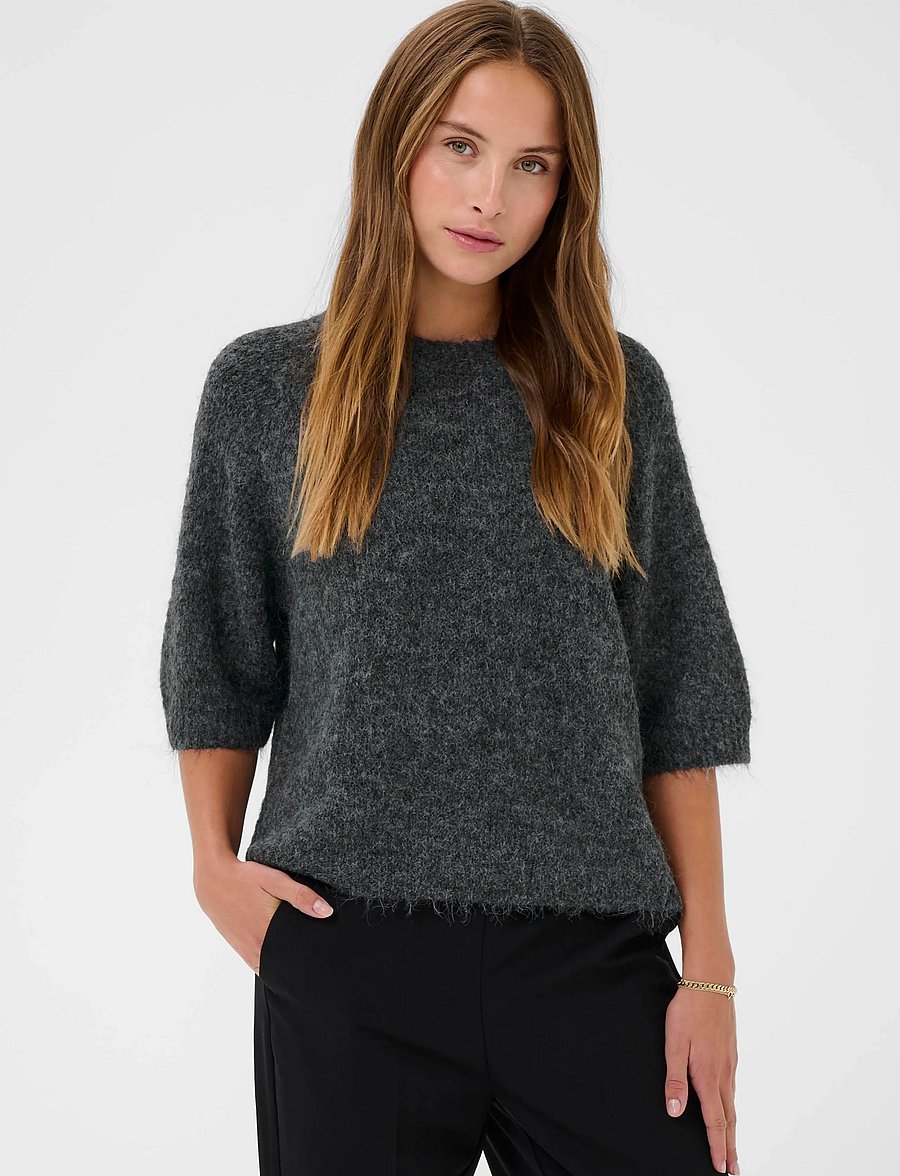 Kaffe - KAemilie Cropped Knit Pullover - jumpers - dark grey melange - 0