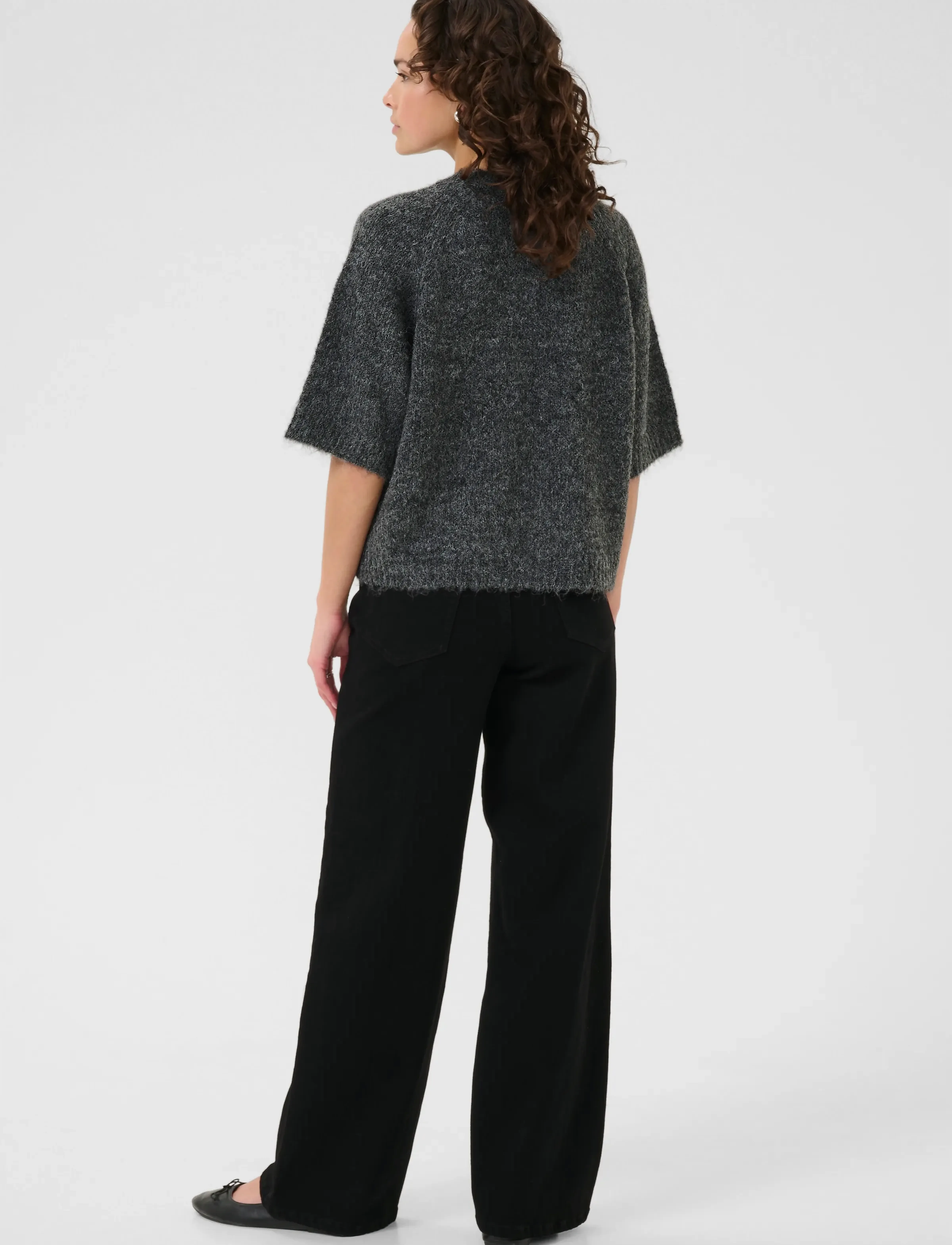 Kaffe - KAemilie Cropped Knit Pullover - jumpers - dark grey melange - 3