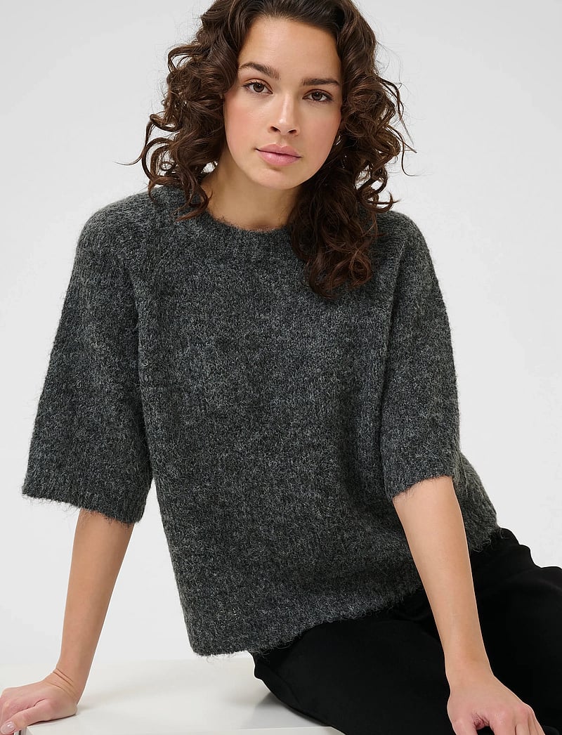 Kaffe - KAemilie Cropped Knit Pullover - stickade tröjor - dark grey melange - 5