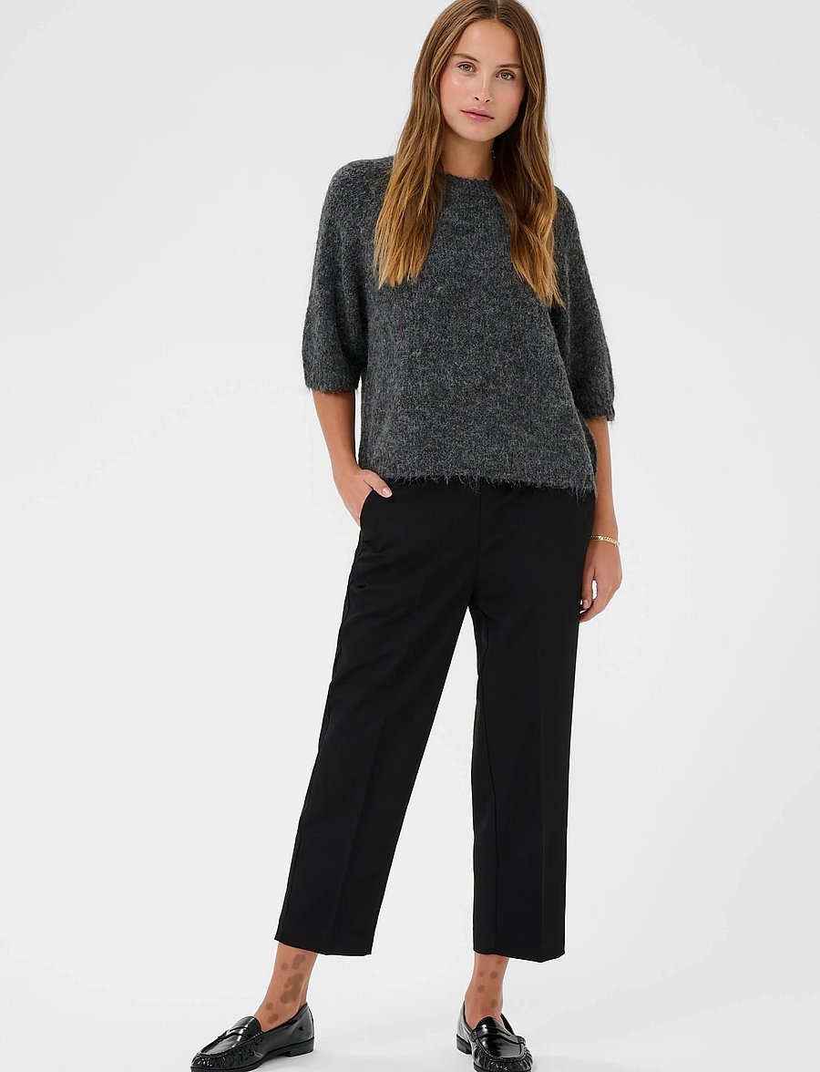 Kaffe - KAemilie Cropped Knit Pullover - jumpers - dark grey melange - 4