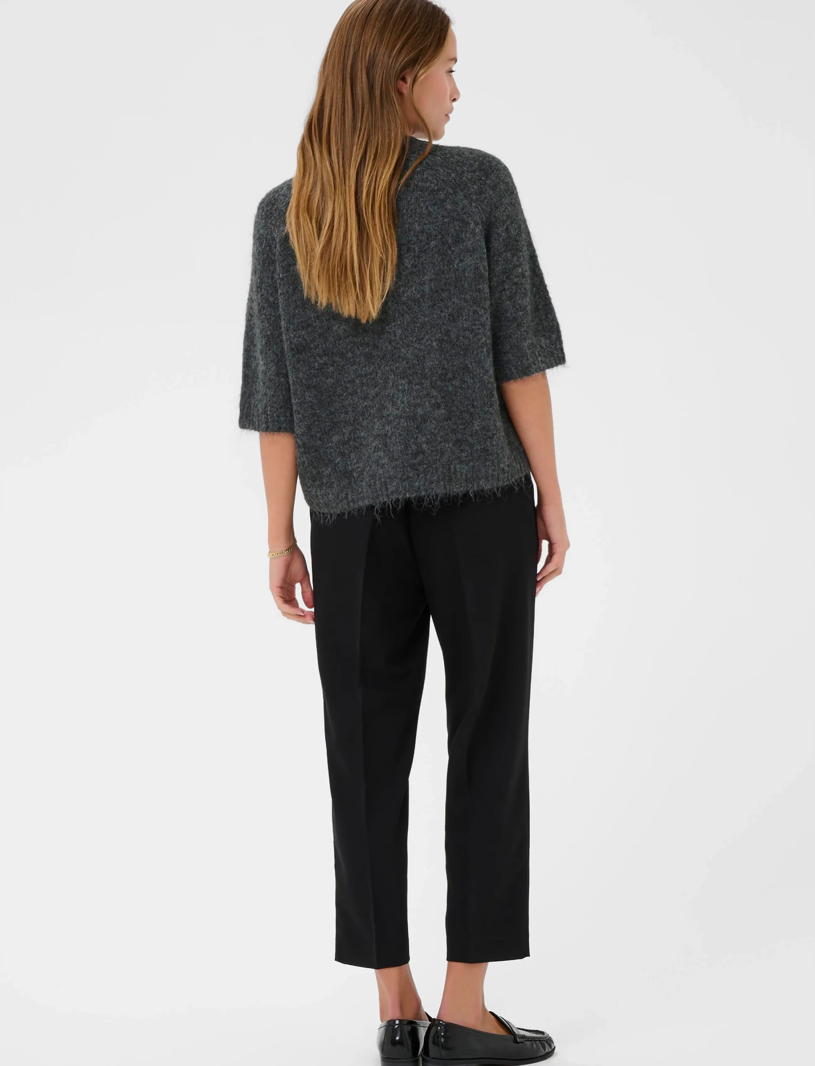Kaffe - KAemilie Cropped Knit Pullover - jumpers - dark grey melange - 5