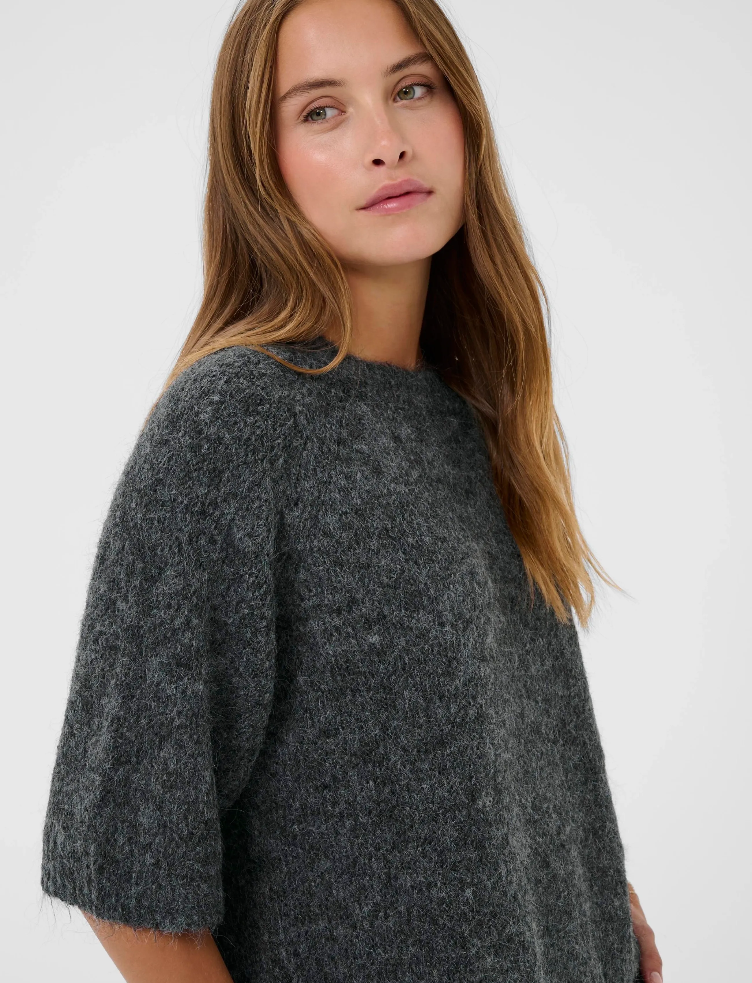 Kaffe KAemilie Cropped Knit Pullover - Kudumid - DARK GREY MELANGE / grey