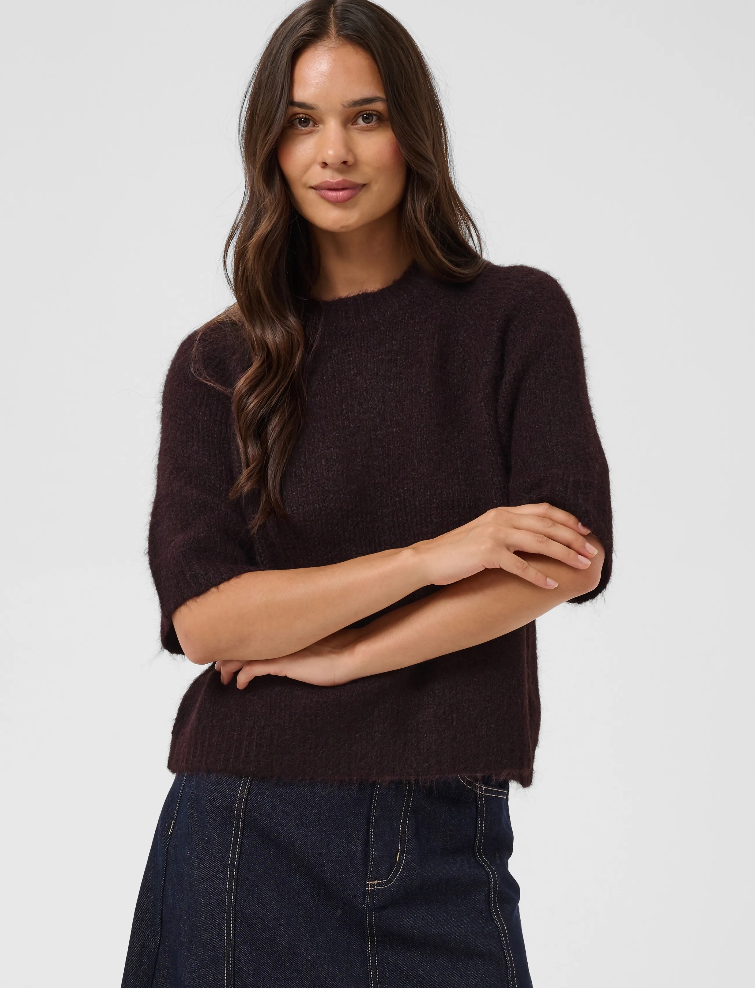 Kaffe - KAemilie Cropped Knit Pullover - jumpers - fudge melange - 2