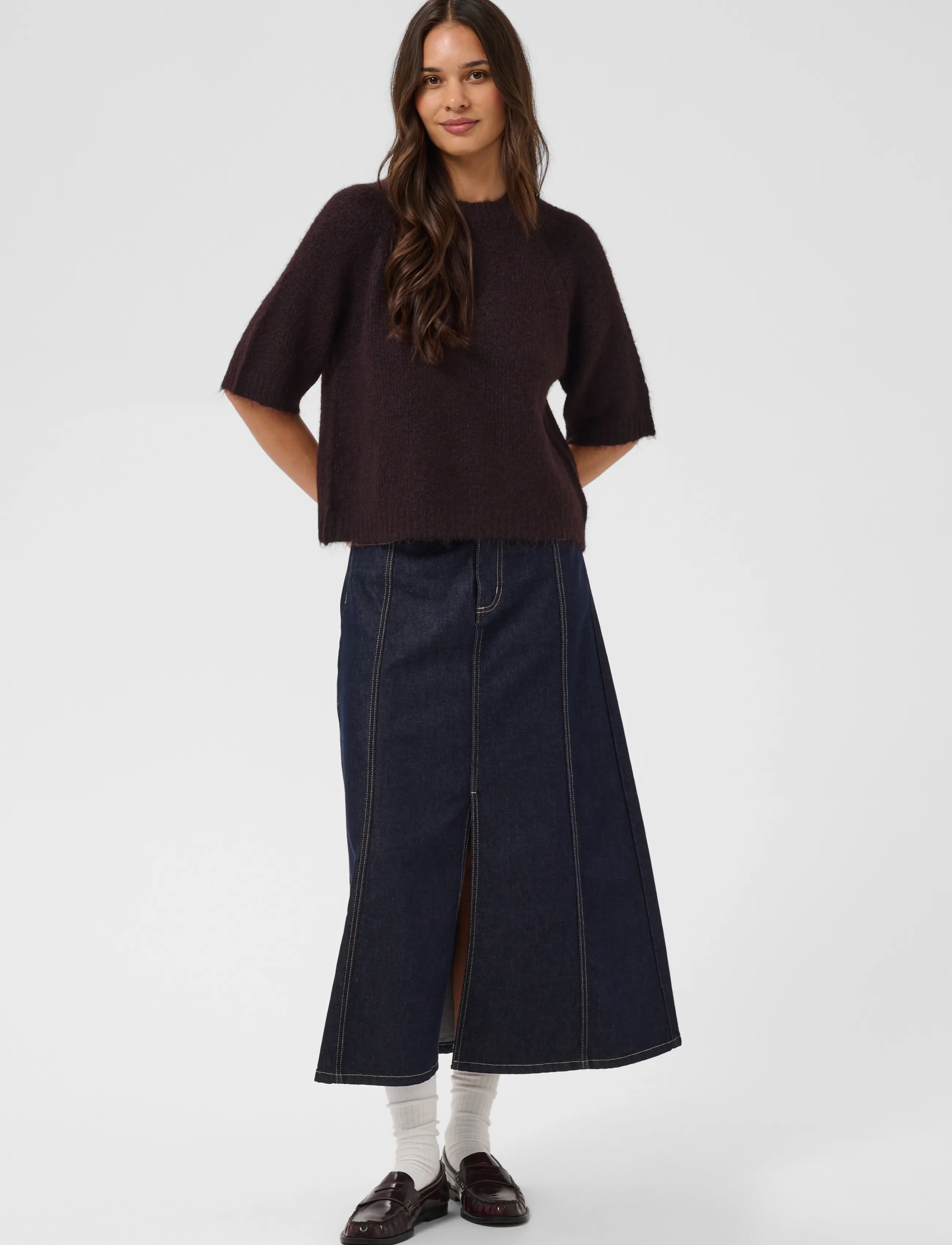 Kaffe - KAemilie Cropped Knit Pullover - jumpers - fudge melange - 3