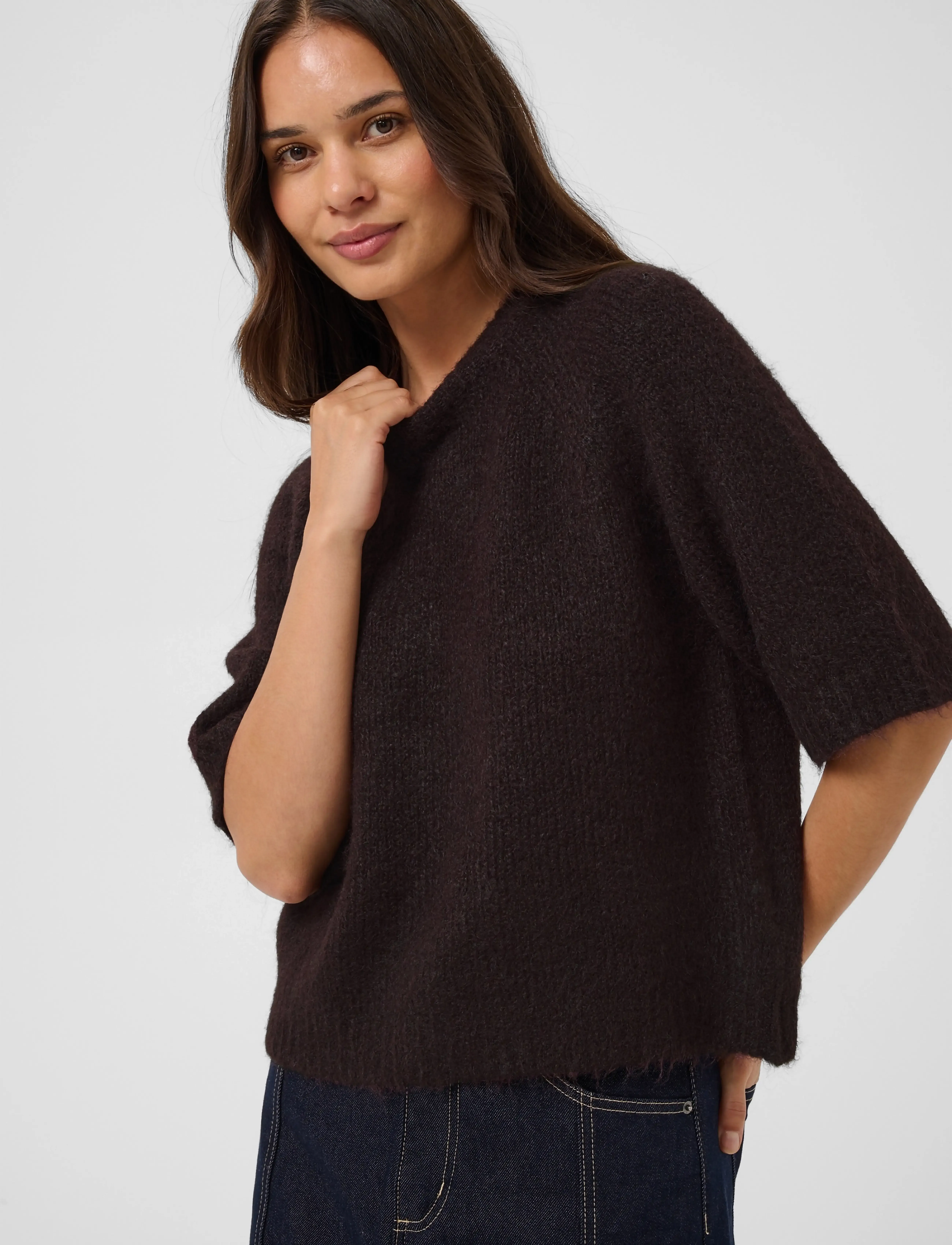 Kaffe - KAemilie Cropped Knit Pullover - jumpers - fudge melange - 5