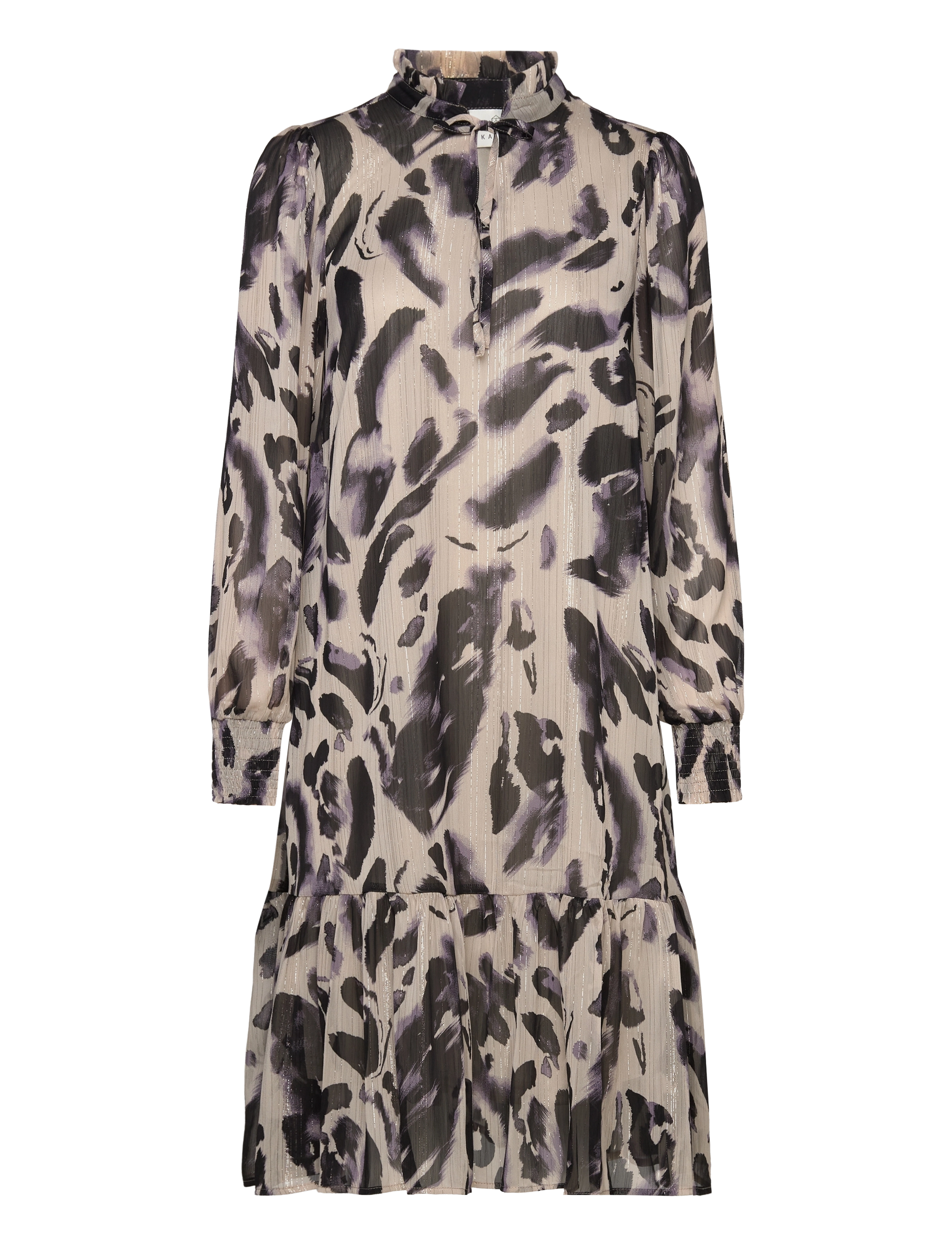 Kaffe KAfina Lia Dress - Sukienki - BLACK/FEATHER GRAY LEO / brown