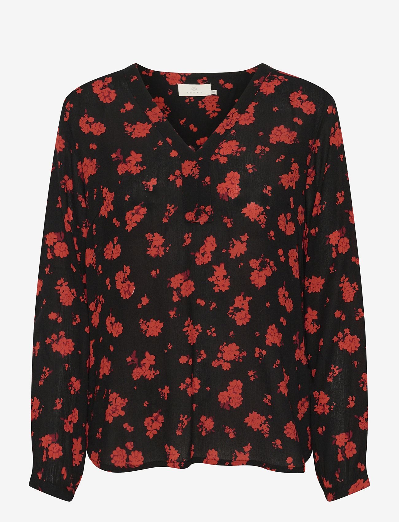 Kaffe - KAamber Blouse LS Printed - pitkähihaiset puserot - black_red flower print - 0