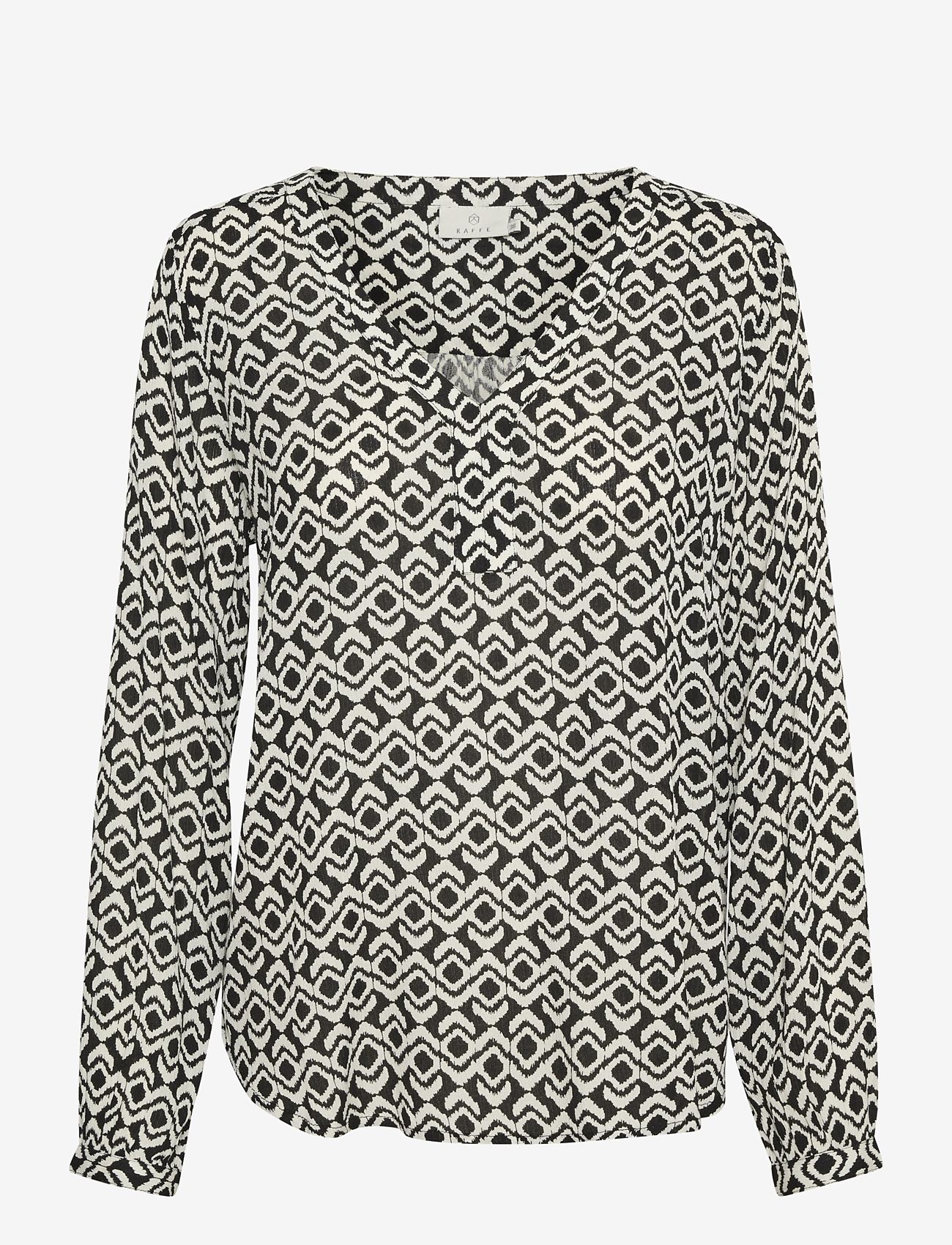 Kaffe - KAamber Blouse LS Printed - langærmede bluser - black/white graphic - 1