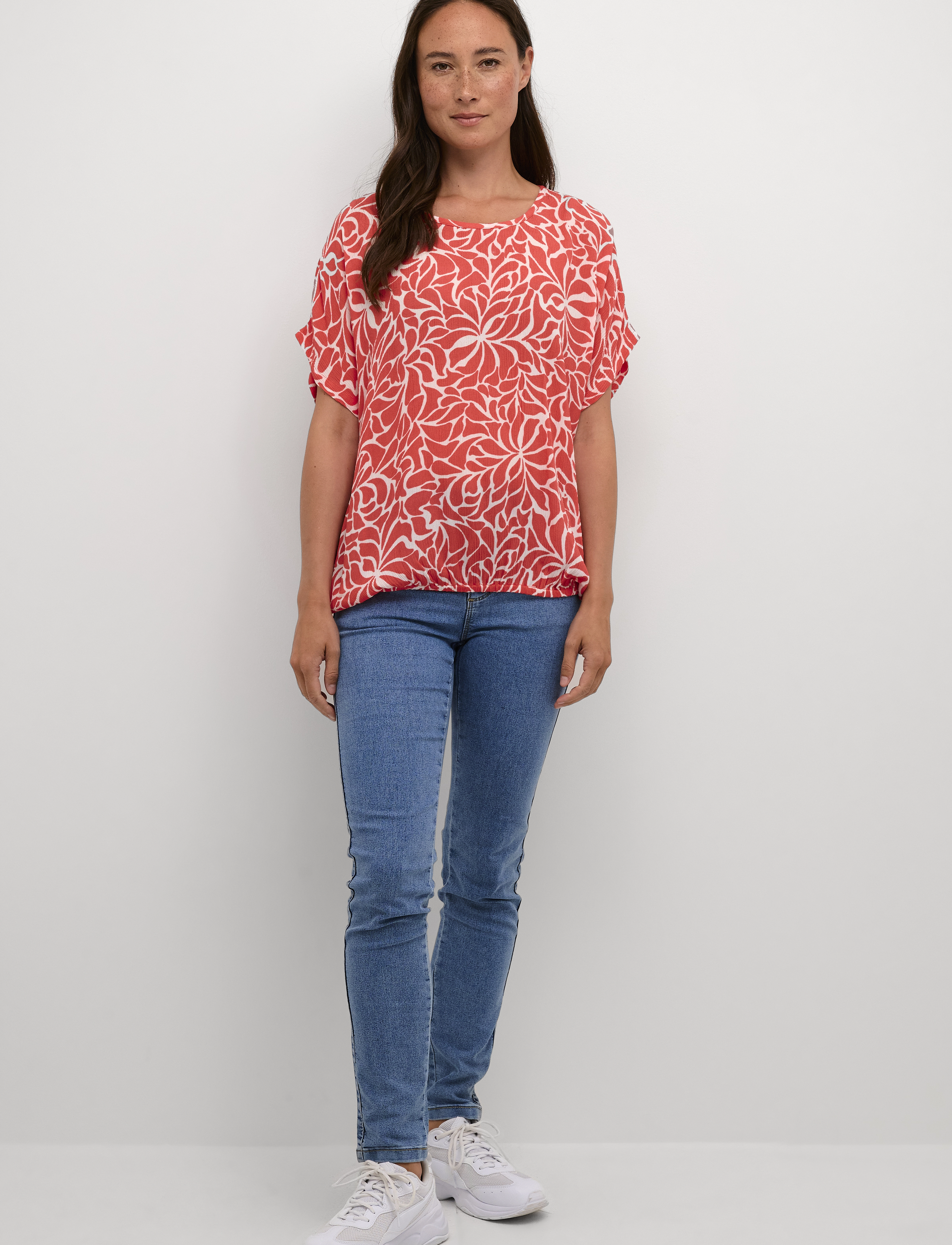 Kaffe - KAamber SL Printed - kurzämlige blusen - cayenne/white graphic flower - 3