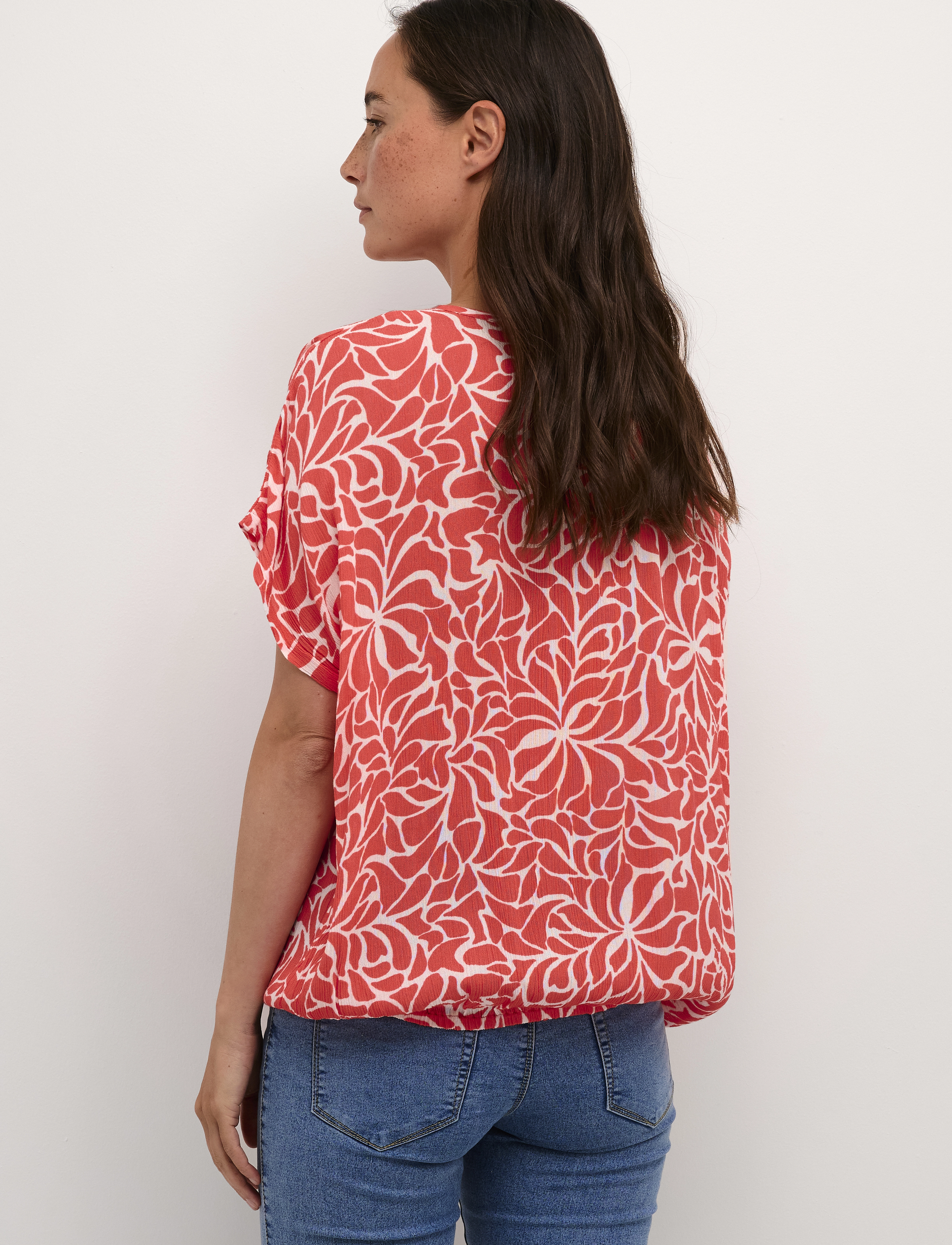 Kaffe - KAamber SL Printed - kurzämlige blusen - cayenne/white graphic flower - 4