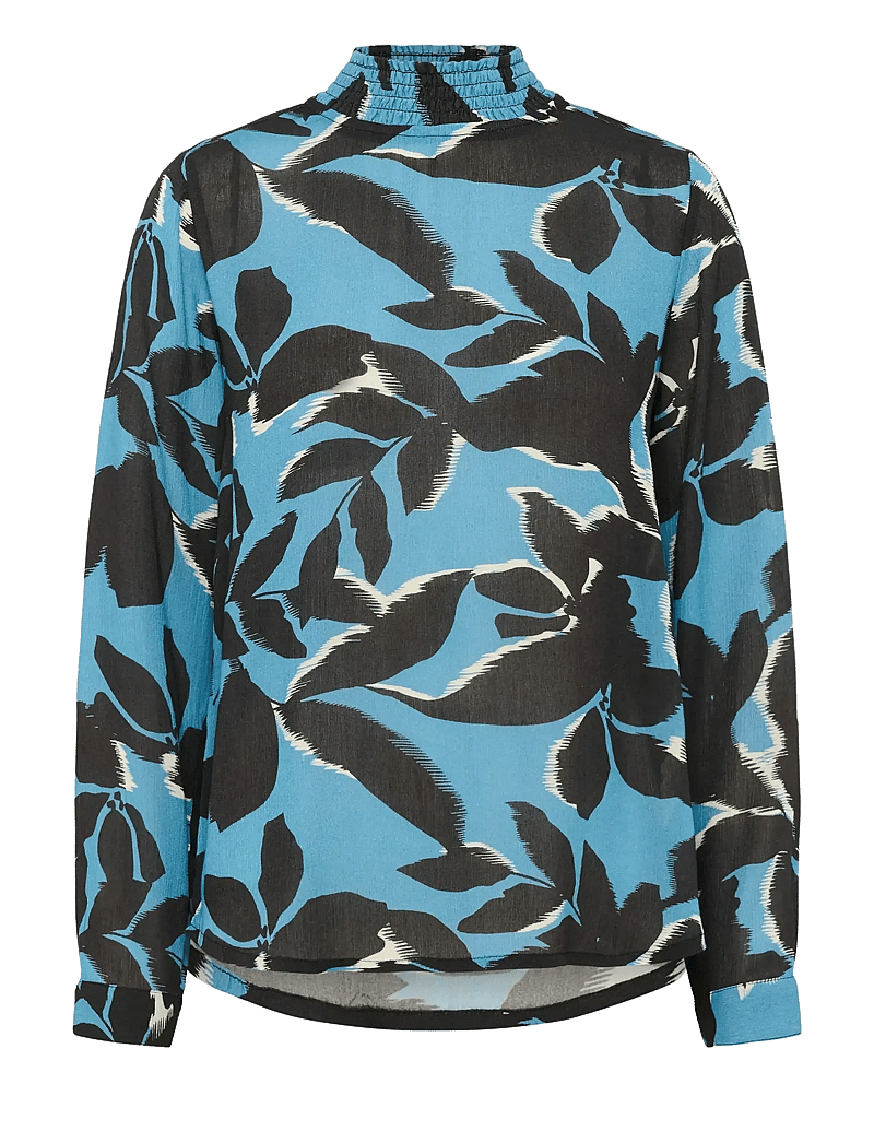 Kaffe - KAamber Smock Blouse Printed - langærmede bluser - windward blue/black flower - 1