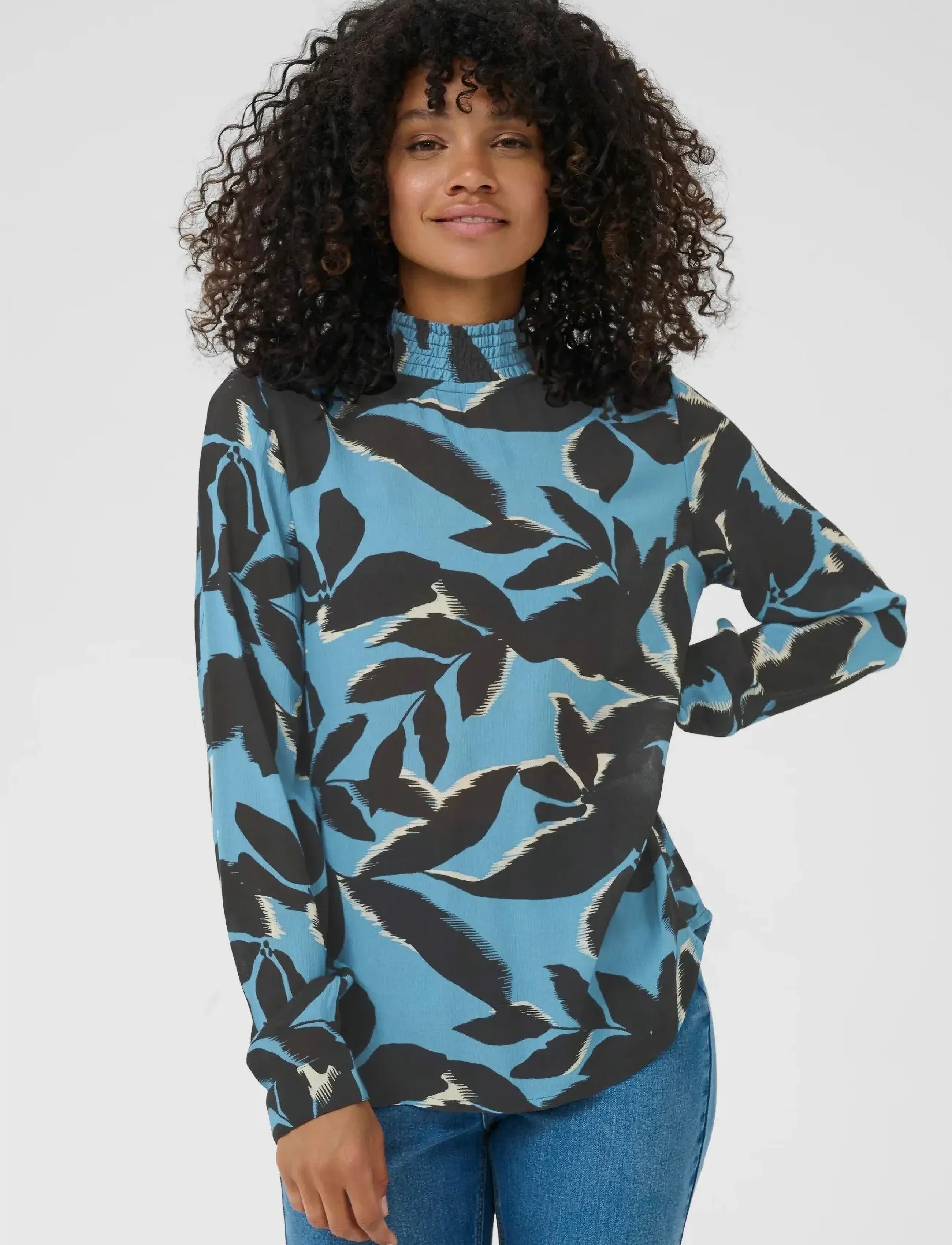 Kaffe Kaamber Smock Blouse Printed, Kvinder, Mønstret Smock Bluse, Sort, Str: 34