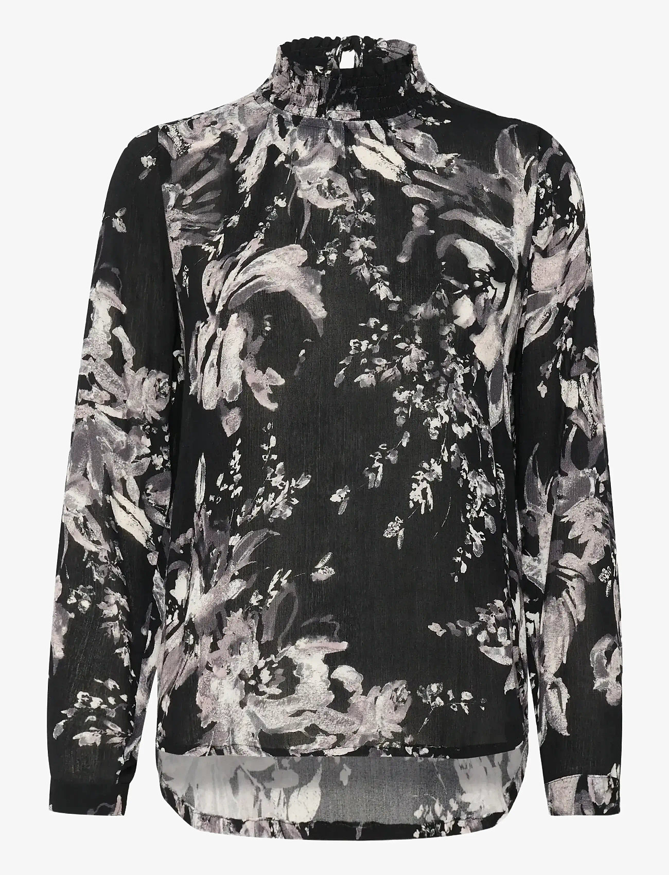 Kaffe - KAamber Smock Blouse Printed - langerma blússur - black/white painted flower - 1