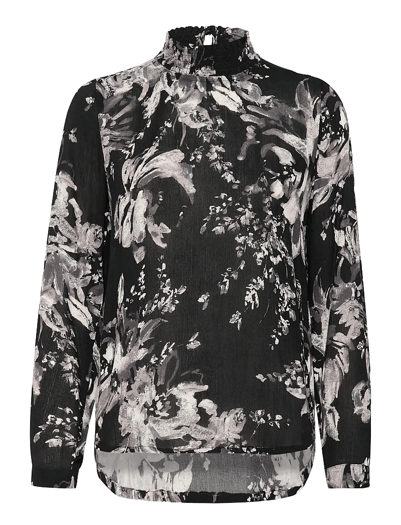 Kaffe - KAamber Smock Blouse Printed - langerma blússur - black/white painted flower - 1